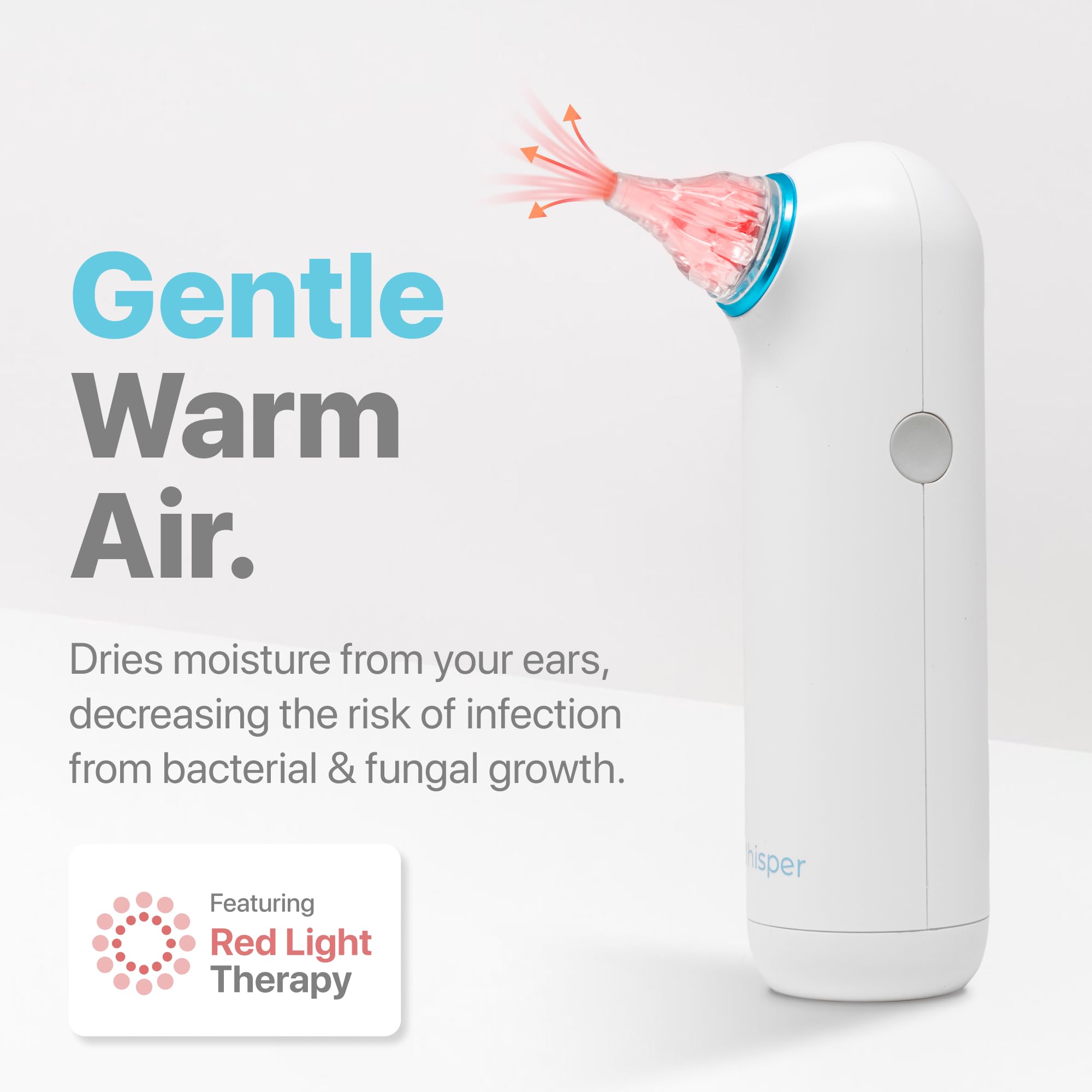 **Rechargeable Ear Dryer with Red Light Therapy - Gentle Warm Air for Swimmer's Ear Relief & Ear Fluid Removal | USA | Perfect for Swimming, Showering & Water Sports**