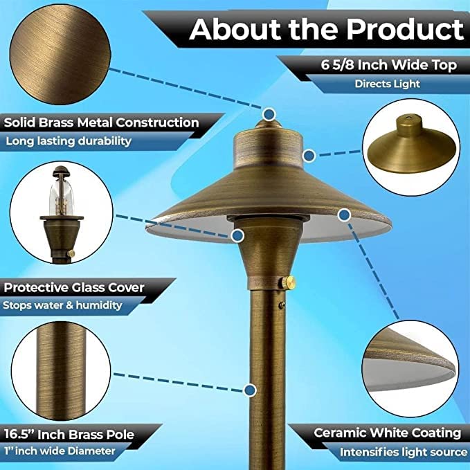 Premium LED Pathway Lights 121 - 4 Pack Brass Landscape Lighting, 6-5/8