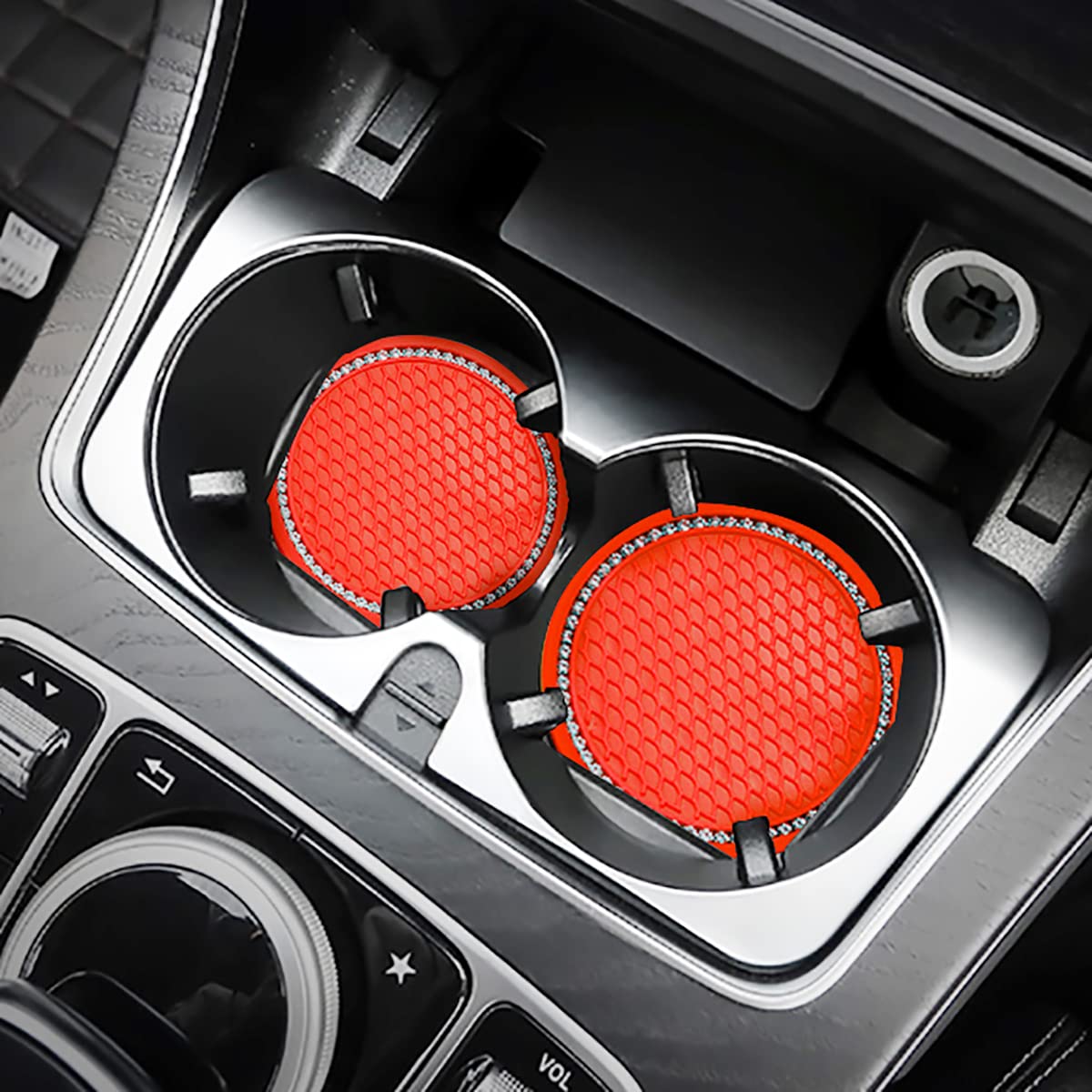 4PCS Bling Rhinestone Car Coasters - 2.75 Inch Silicone Anti-Slip Cup Holder Coasters for Most Vehicles, Universal Car Accessories for Women (Red) - Perfect for Protecting Your Car Interior & Adding Glamorous Style to Your Daily Commute