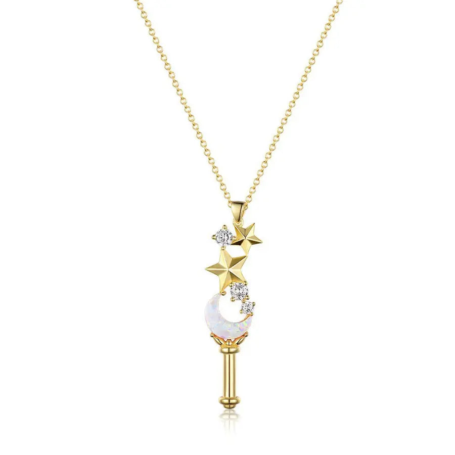 Tsuki Moon Wand Pendant Necklace - Elegant Celestial Jewelry for Women, Perfect for Daily Wear, Parties & Gifts | Moon Phase Inspired Silver Pendant