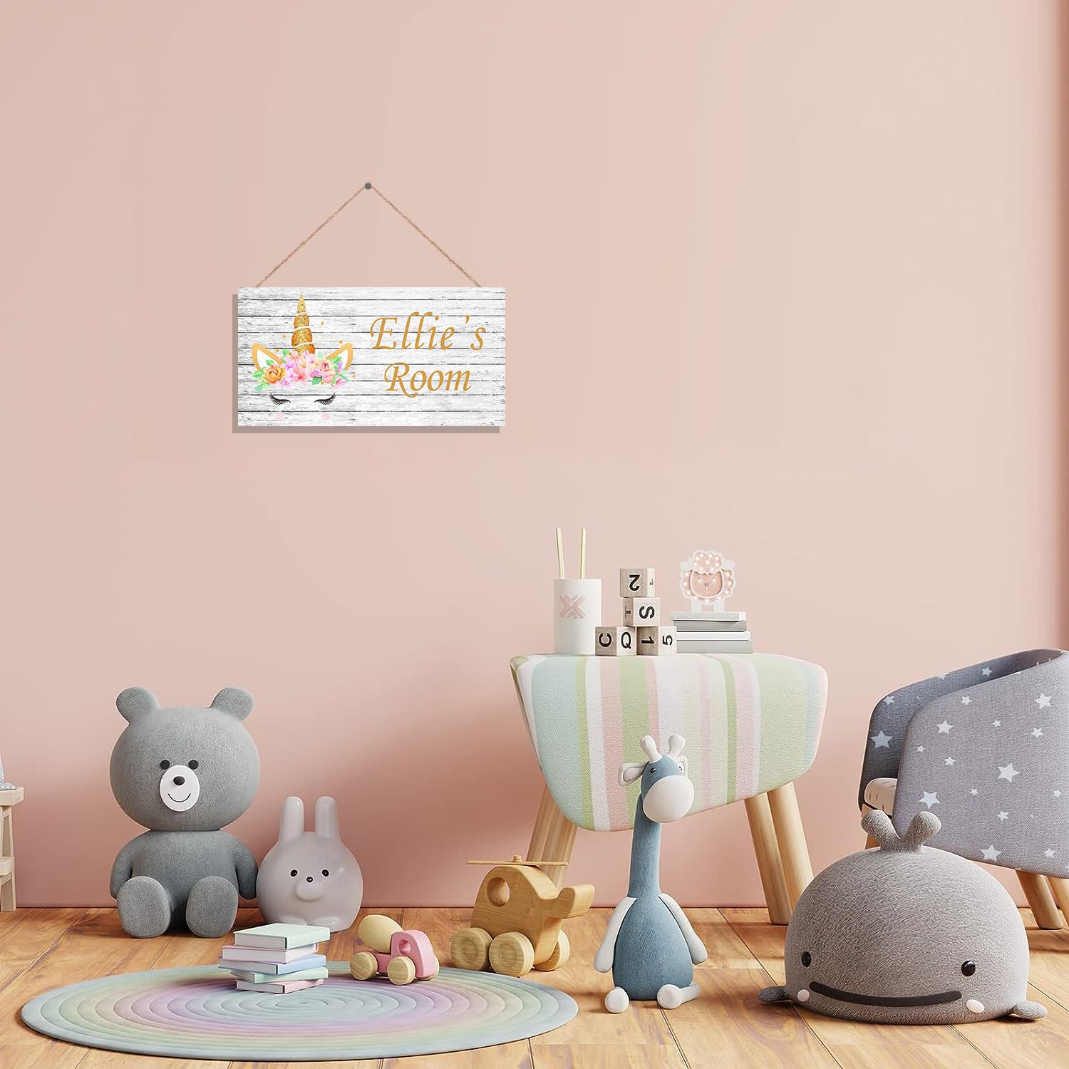 Personalized Unicorn and Princess Castle Wooden Wall Sign with Rainbow - Custom Nursery & Girls Bedroom Decor, Baby Room Door Plaque Gift for Birthdays & Baby Showers