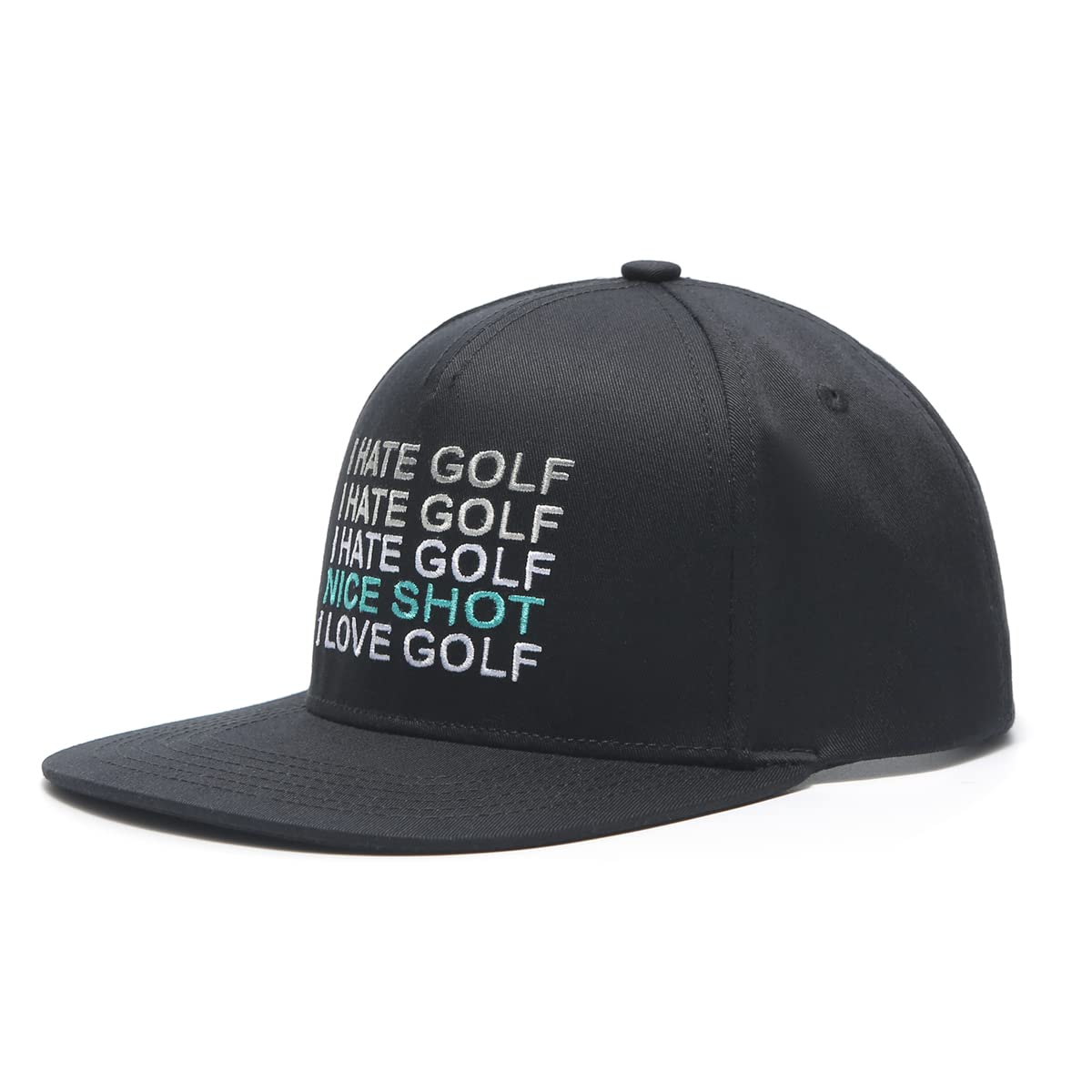 Golf Gods 'I Hate Golf' Black Snapback Hat - Flat Brim Adjustable Cap for Men & Women - Perfect for Golf Courses, Driving Range & Casual Streetwear