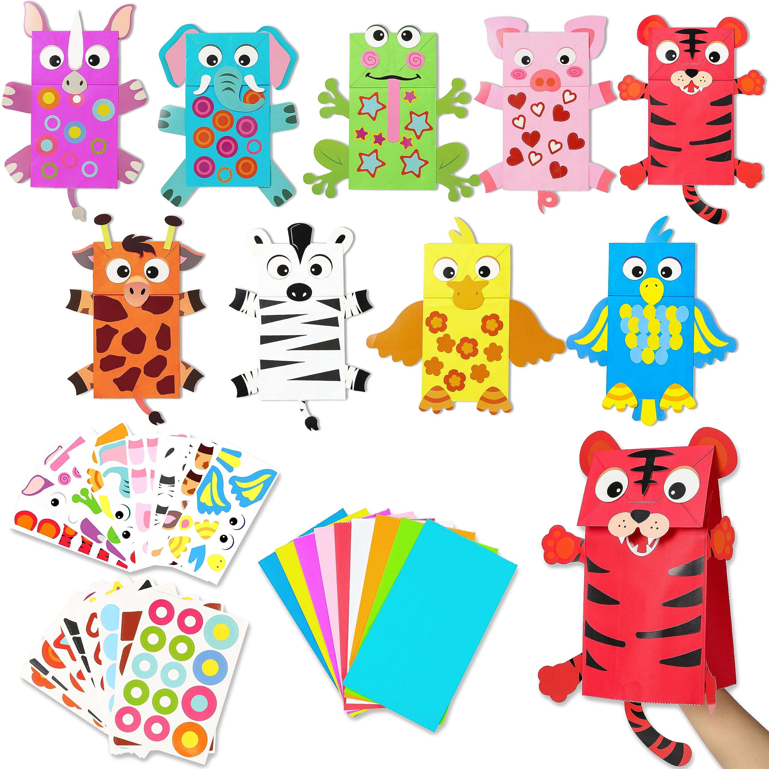 WATINC 9-Pack DIY Animal Hand Puppet Craft Kit with Googly Eyes - Creative Paper Sock Puppet Making for Kids, Classroom Activities & Family Storytelling Games - Perfect for Pretend Play, Early Learning & Party Supplies
