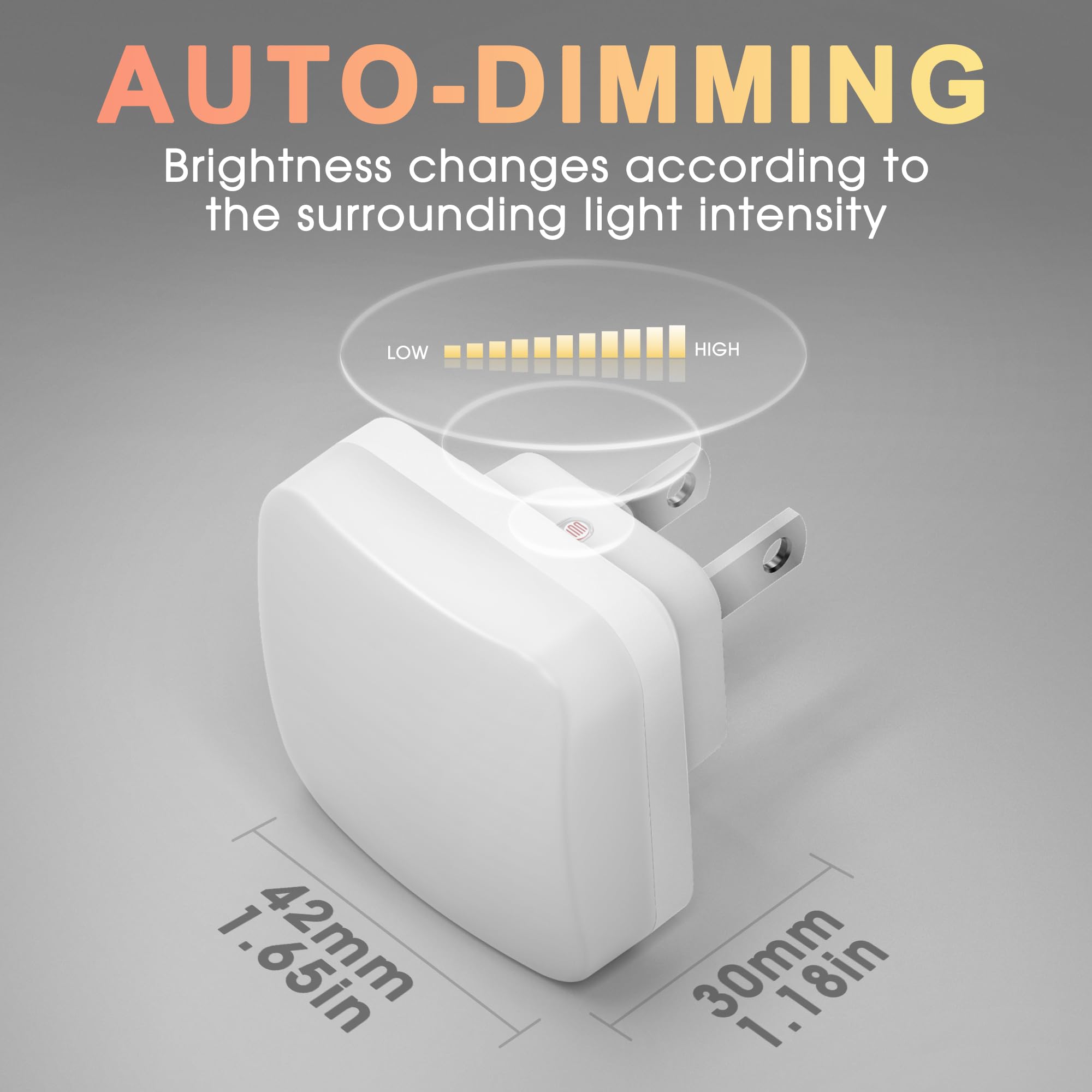 LED Night Lights Plug into Wall with Light Sensor, Dusk to Dawn 0.3W Square Night Light for Kids - 3000K Warm White for Bathroom, Bedroom, Kitchen (2 Pack) - Perfect for Nursery, Hallway & Baby Safety