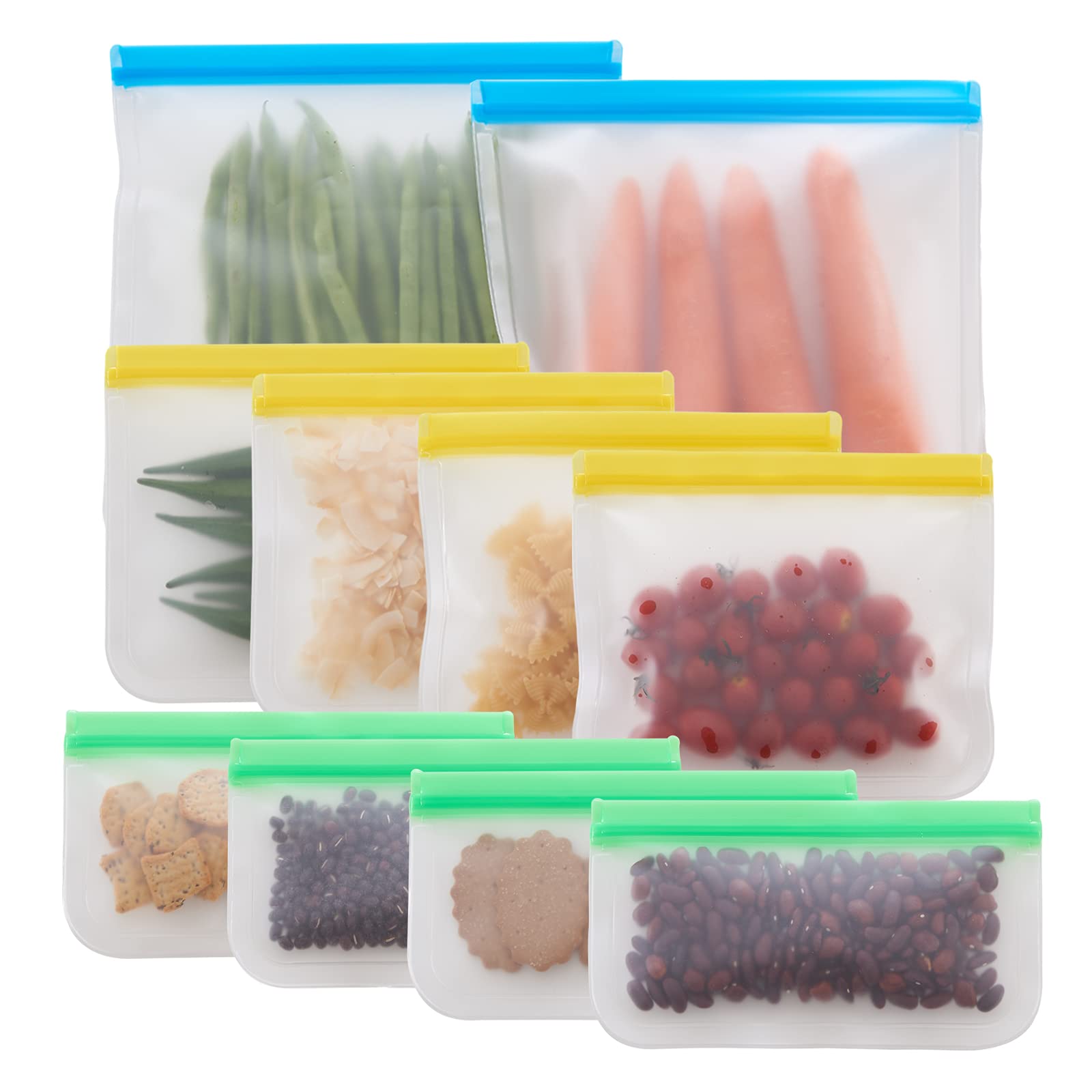 Reusable Freezer Bags 10Pcs - BPA Free Extra Thick Silicone Food Storage Bags with Double Zipper & Seal | Leakproof Reusable Snack Bags for Meat, Fruits, Vegetables (3 Gallon + 4 Sandwich + 3 Snack Bags) | Perfect for Meal Prep, Freezing, Travel & Outdoor Activities