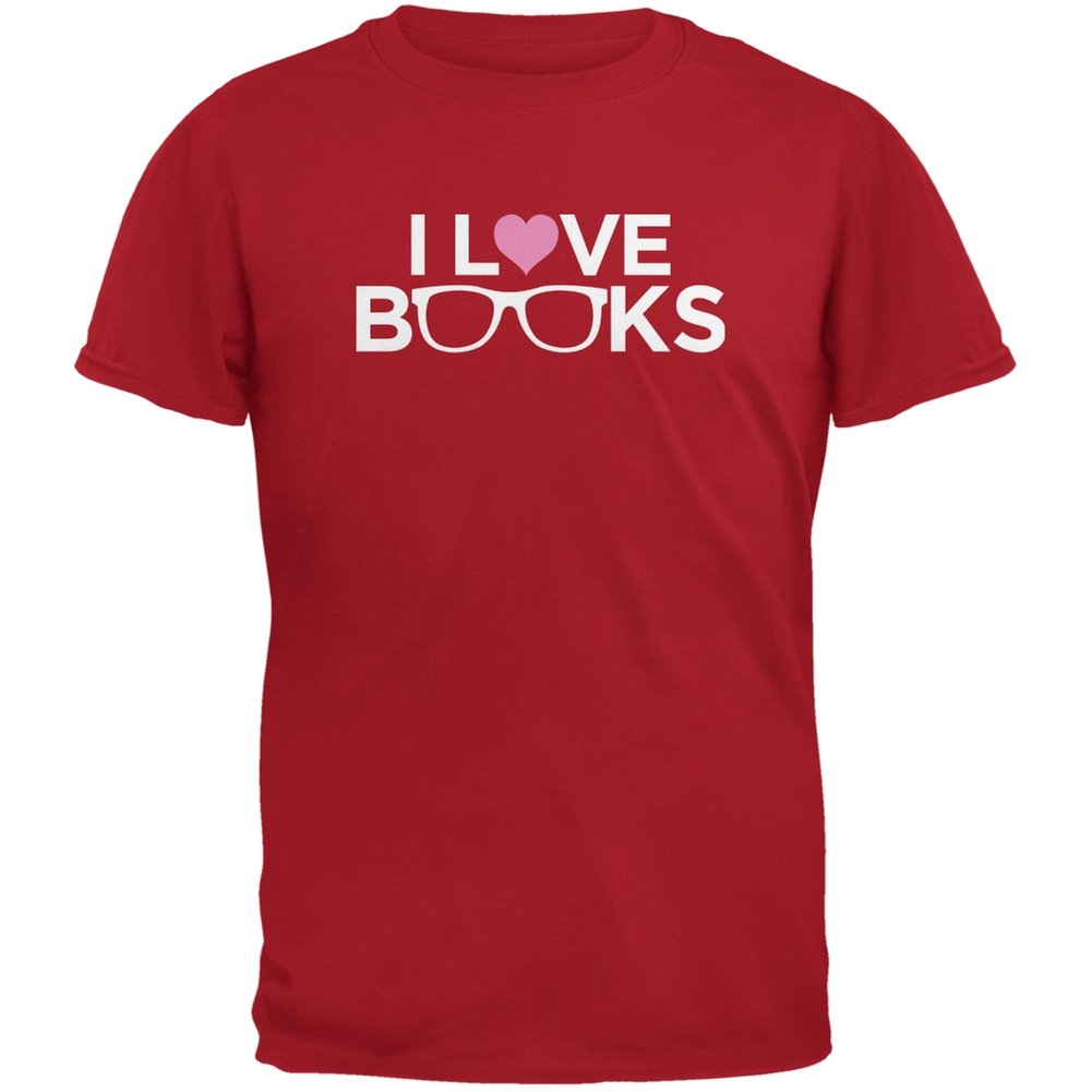 I Love Books Red Adult T-Shirt - Vintage Book Lover Graphic Tee for Men & Women - Perfect for Reading, Book Clubs & Library Visits