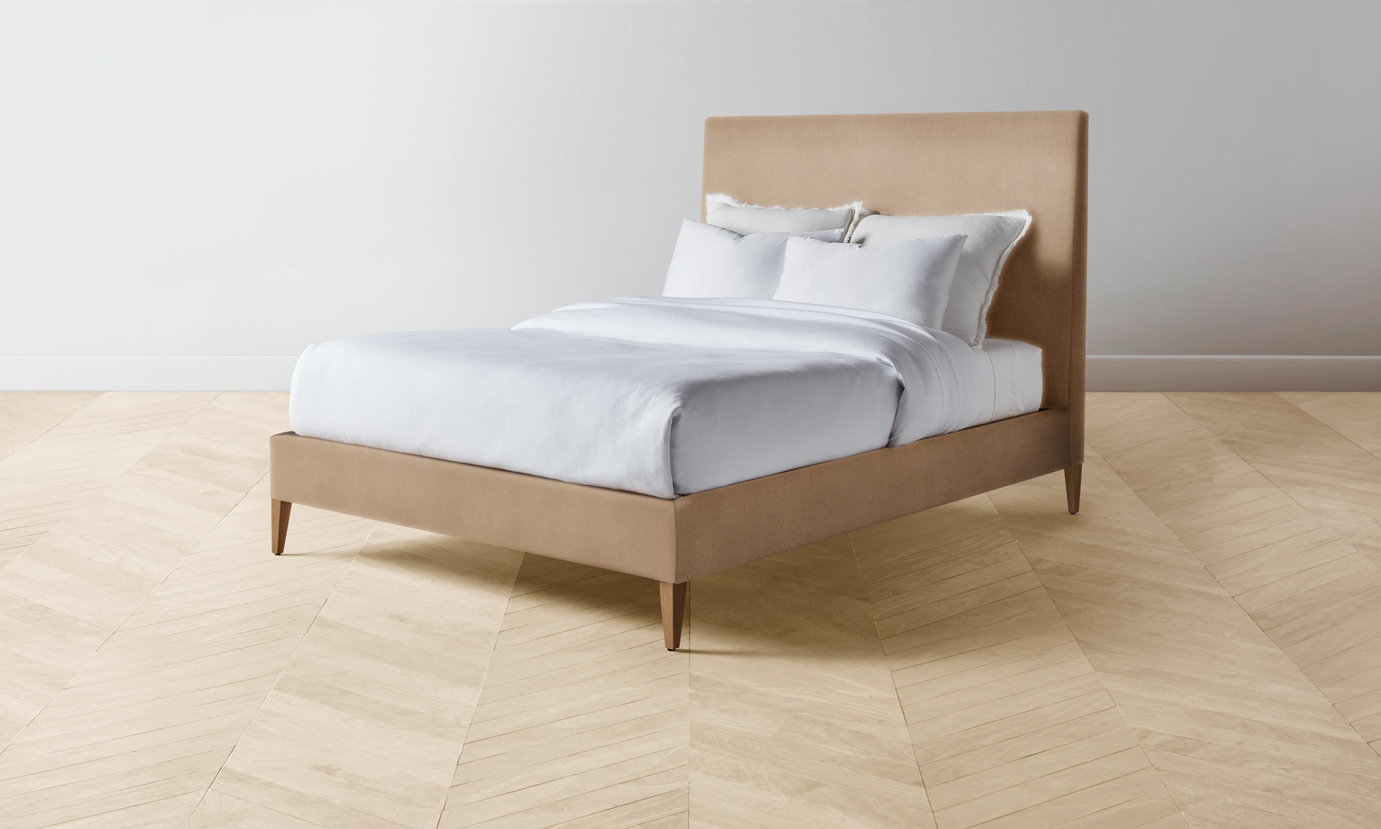 Premium Mohair Almond Essex Bed - Luxurious Upholstered Bed Frame for Modern Bedrooms | Perfect for Master Suites, Guest Rooms & Cozy Retreats