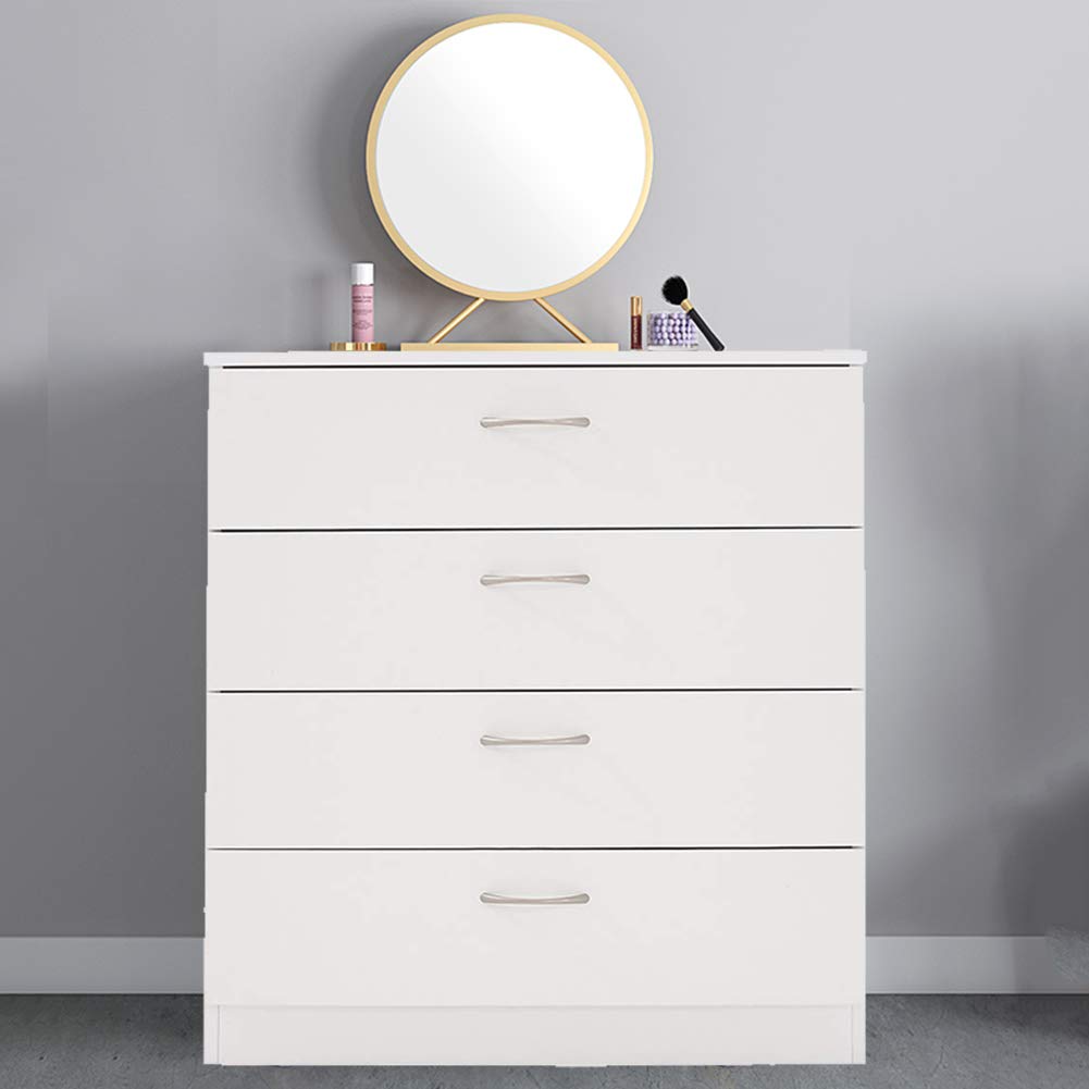 Henf 4-Drawer White Wooden Dresser - Storage Cabinet for Closet, Bedroom, Living Room & Kids Room | Space-Saving Organizer for Clothes, Toys & Home Essentials