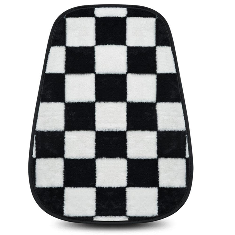 QINXI Winter Warm Plush Car Seat Back Support Cushion - Black & White Checkerboard Pattern - Auto Interior Accessories for Home Office Chair - Perfect for Long Drives & Back Pain Relief