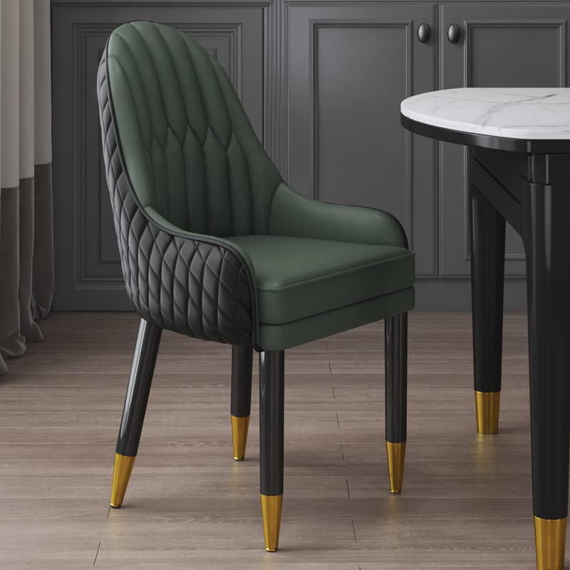 Modern Scandinavian Style Upholstered Leather Dining Chair - Parsons Back Wooden Armchair for Indoor Dining Room (Blackish Green) - Perfect for Home, Restaurant, and Office Use