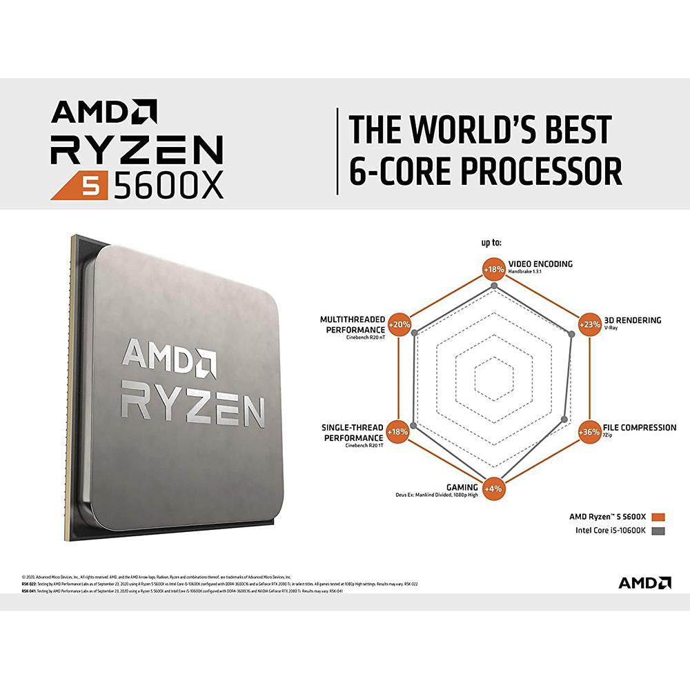AMD Ryzen 5 5600X 6-Core 12-Thread Unlocked Desktop Processor with Wraith Stealth Cooler - High Performance Gaming & Content Creation CPU for PC Builders