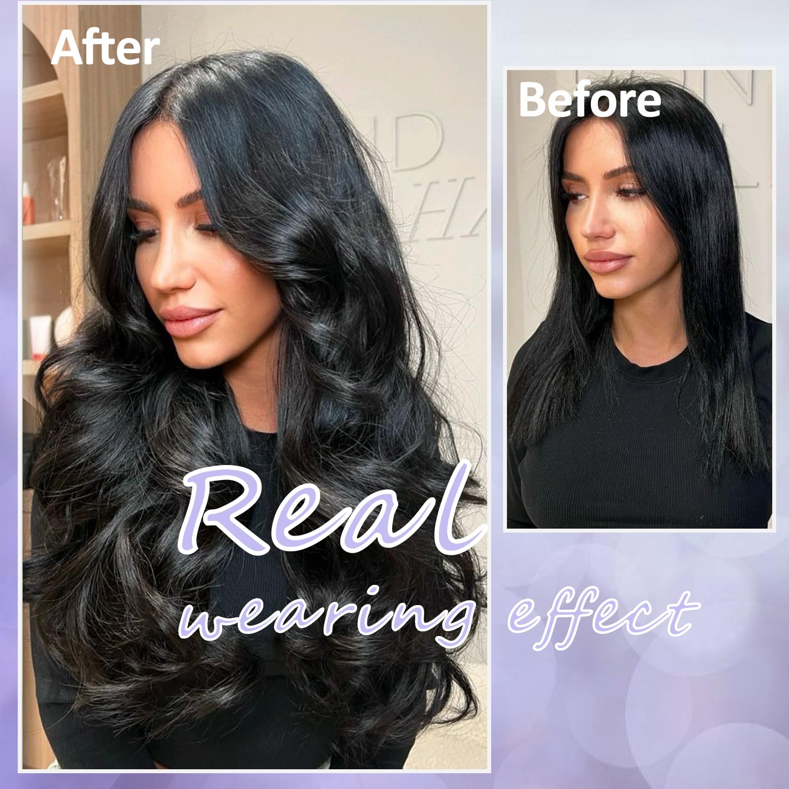 Real Human Hair Extensions with Invisible Wire – Adjustable Size, Transparent Wire & Secure Clips – 20Inch Straight Hairpiece for Women (90g, Natural Black) – Perfect for Weddings, Parties & Daily Styling