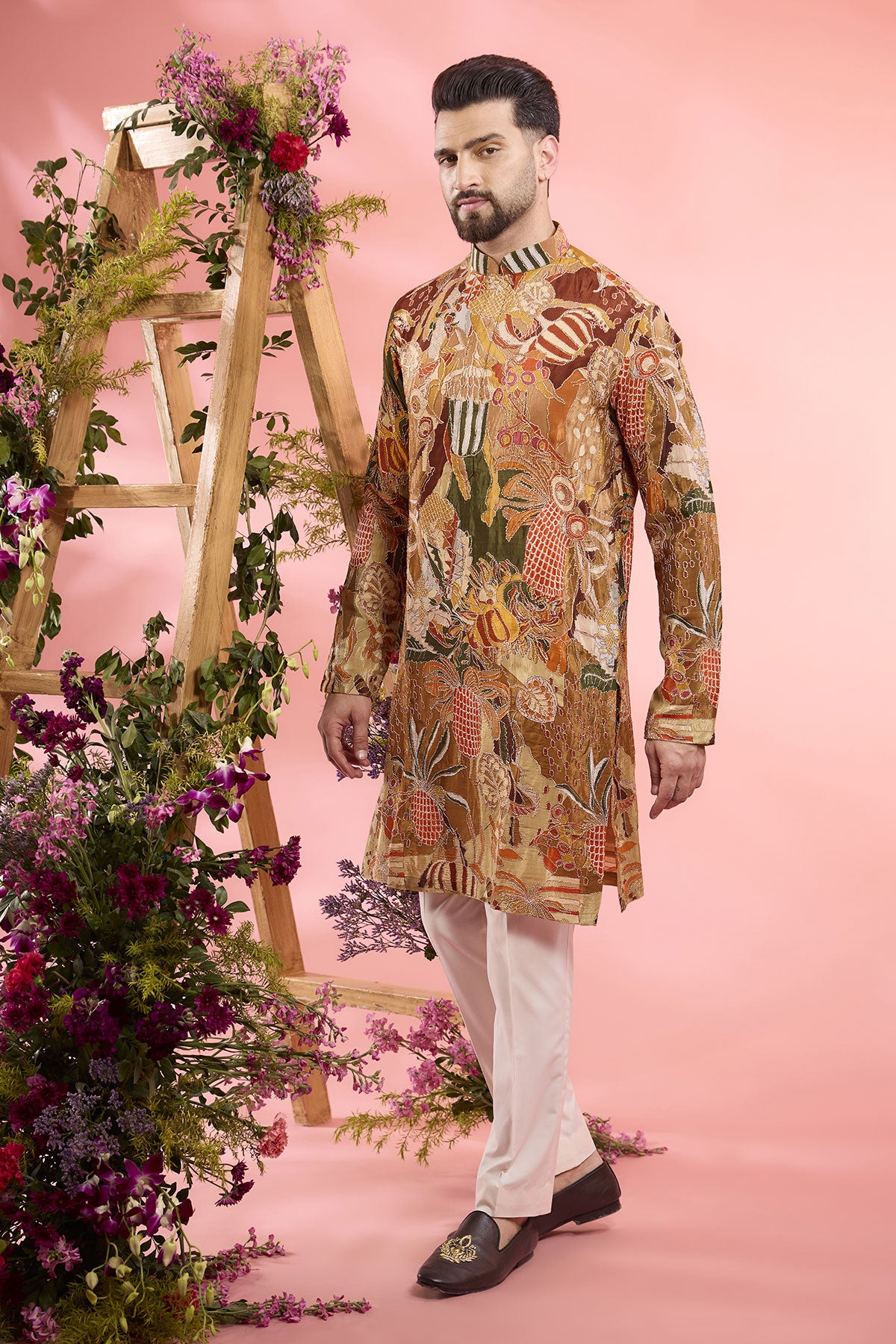 Peach Crepe Silk Embroidered Kurta for Women - Elegant Handcrafted Indian Tunic Top - Perfect for Festivals, Weddings & Special Occasions