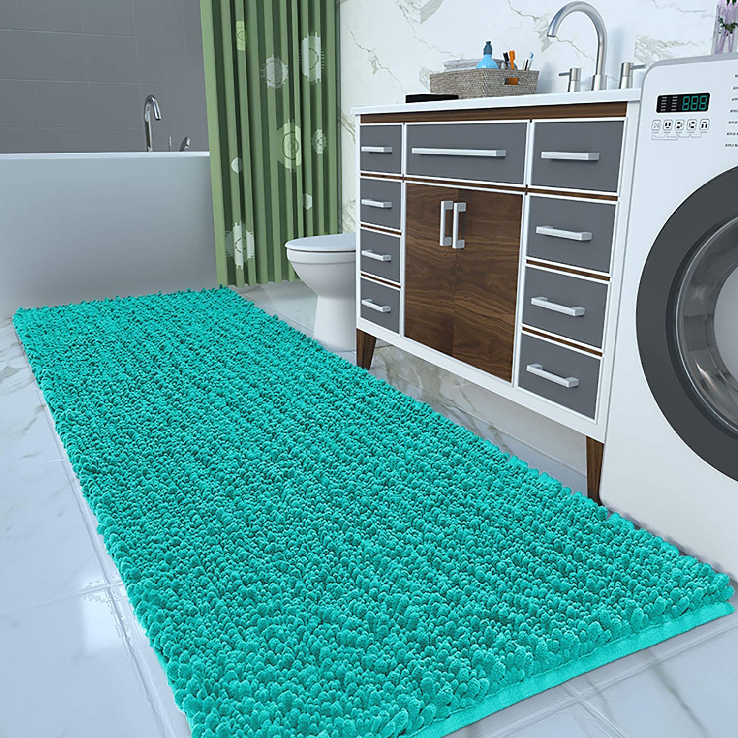 Yimobra Non-Slip Bathroom Rug Mat 44x24 Inch - Super Absorbent Quick Dry Bath Mat for Bathroom & Bedroom Floor, Machine Washable Soft Thick Modern Home Decor in Lake Blue - Perfect for Bathrooms, Showers, and Bedroom Entrances