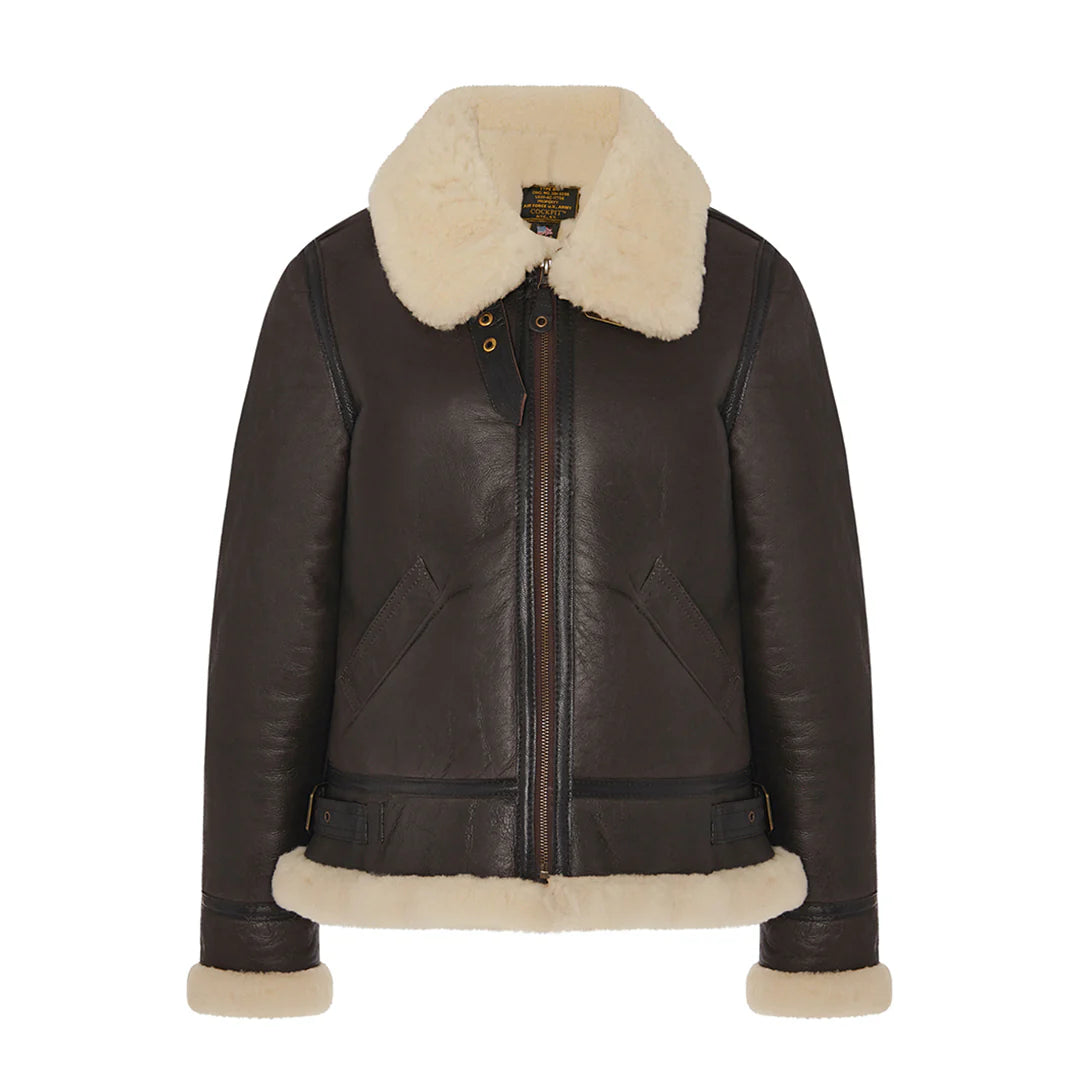 Cockpit USA Women's B-3 Sheepskin Bomber Jacket - Genuine Shearling Leather Aviator Coat for Winter Warmth & Style | Perfect for Cold Weather, Outdoor Adventures & Vintage Fashion Lovers