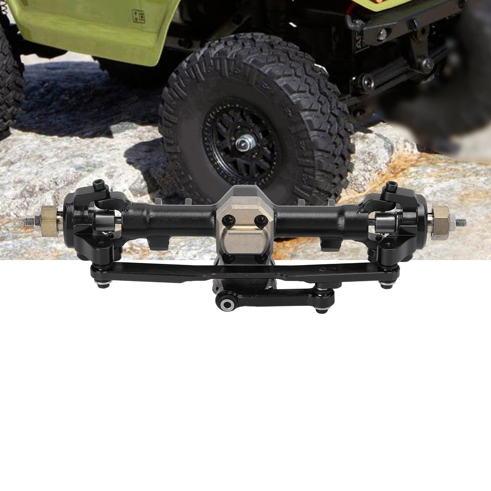 Aluminum Alloy & Brass RC Front Axle Assembly for Axial SCX24 AXI90081 1/24 Scale RC Crawler Trucks - Heavy Duty Upgrade Part for Off-Roading, Rock Crawling & Trail Adventures (Black)