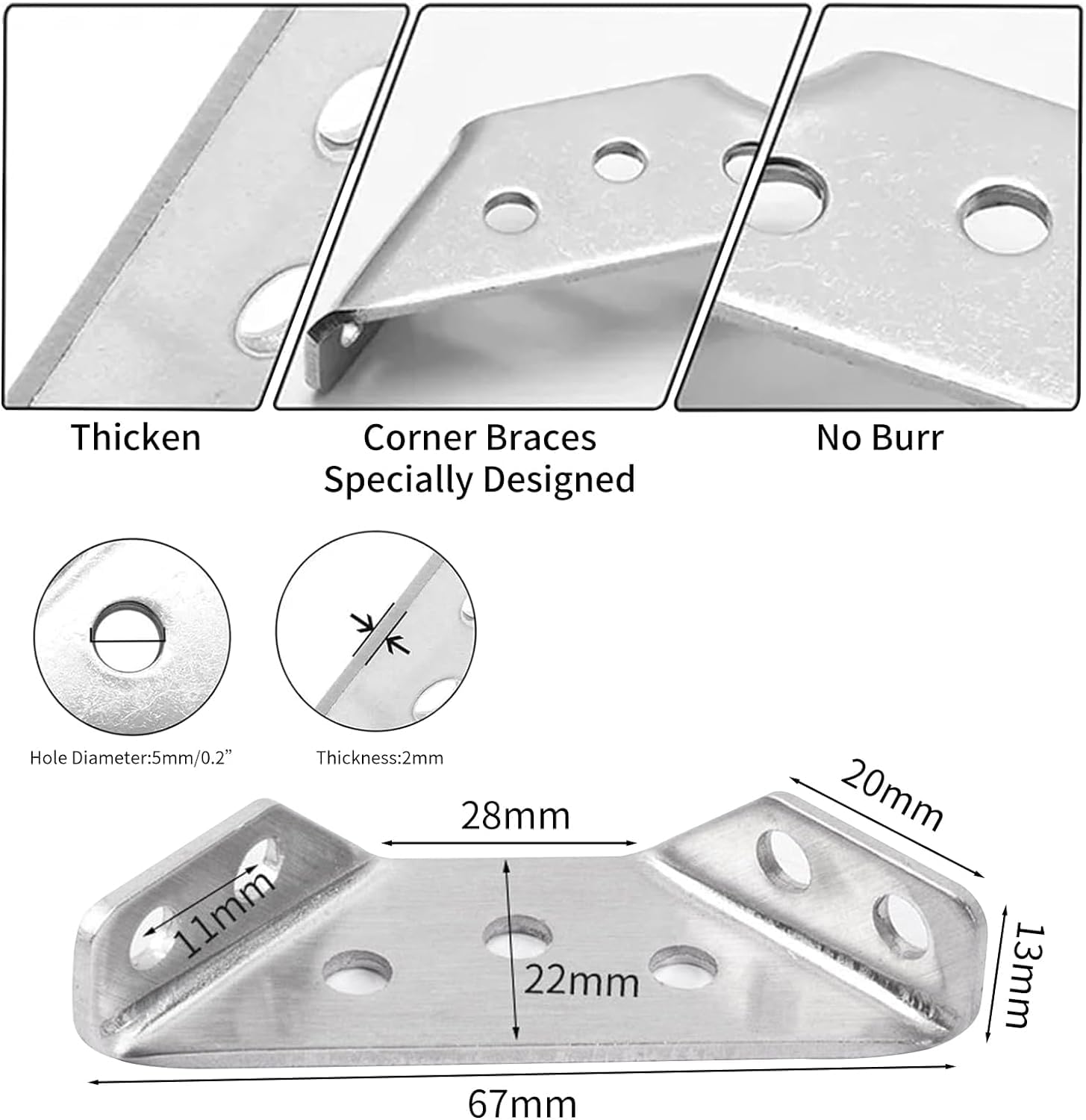 20PCS Universal Stainless Steel Furniture Corner Connectors - Heavy Duty Angle Fastener Brackets with Screws for Wood Furniture, Cabinets, Shelves & DIY Projects - Metal Triangle Braces for Secure Joints & Sturdy Construction
