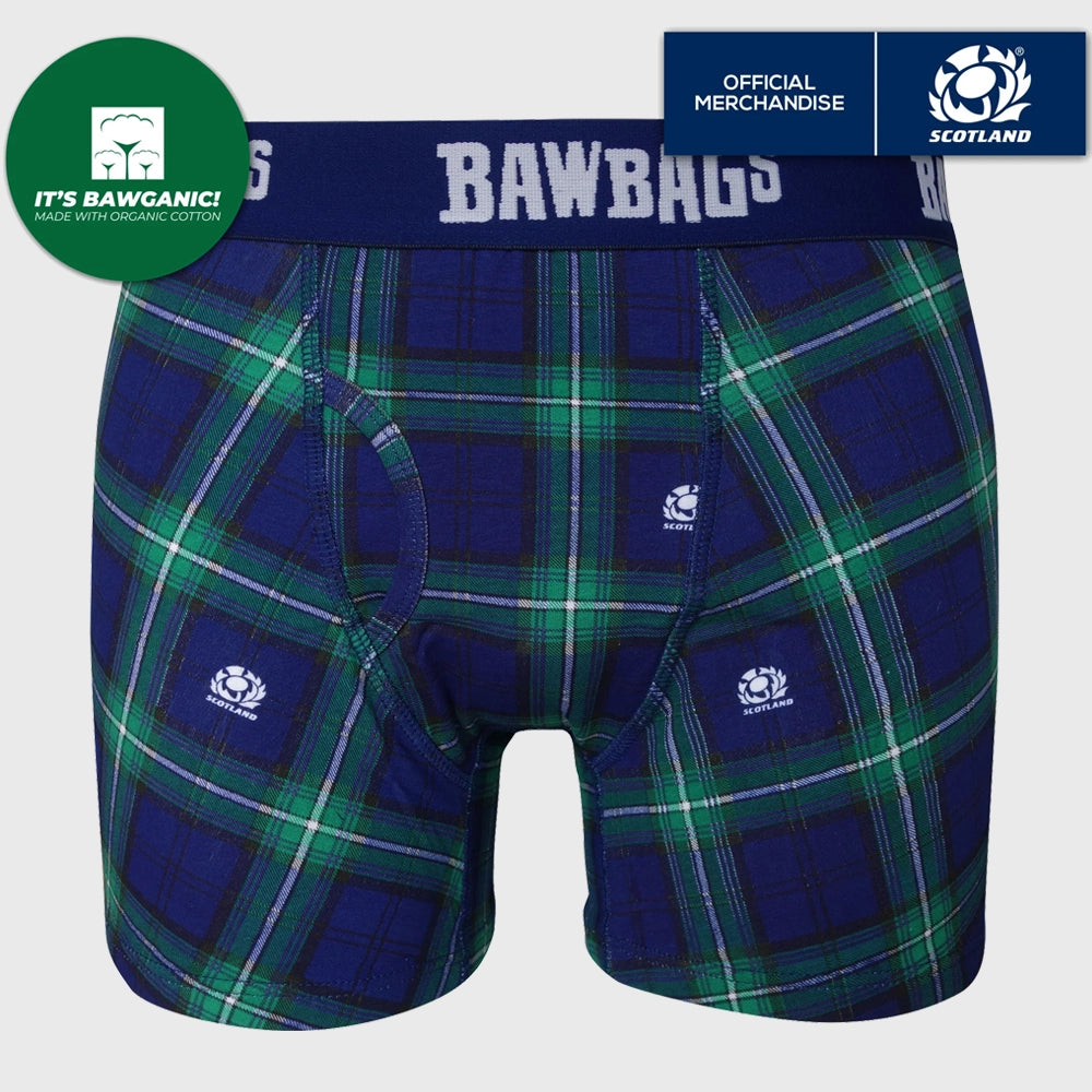 Bawbags Scotland Rugby Tartan Boxer Shorts - Navy/Green Plaid Underwear for Men | Comfortable & Breathable for Sports, Travel & Everyday Wear
