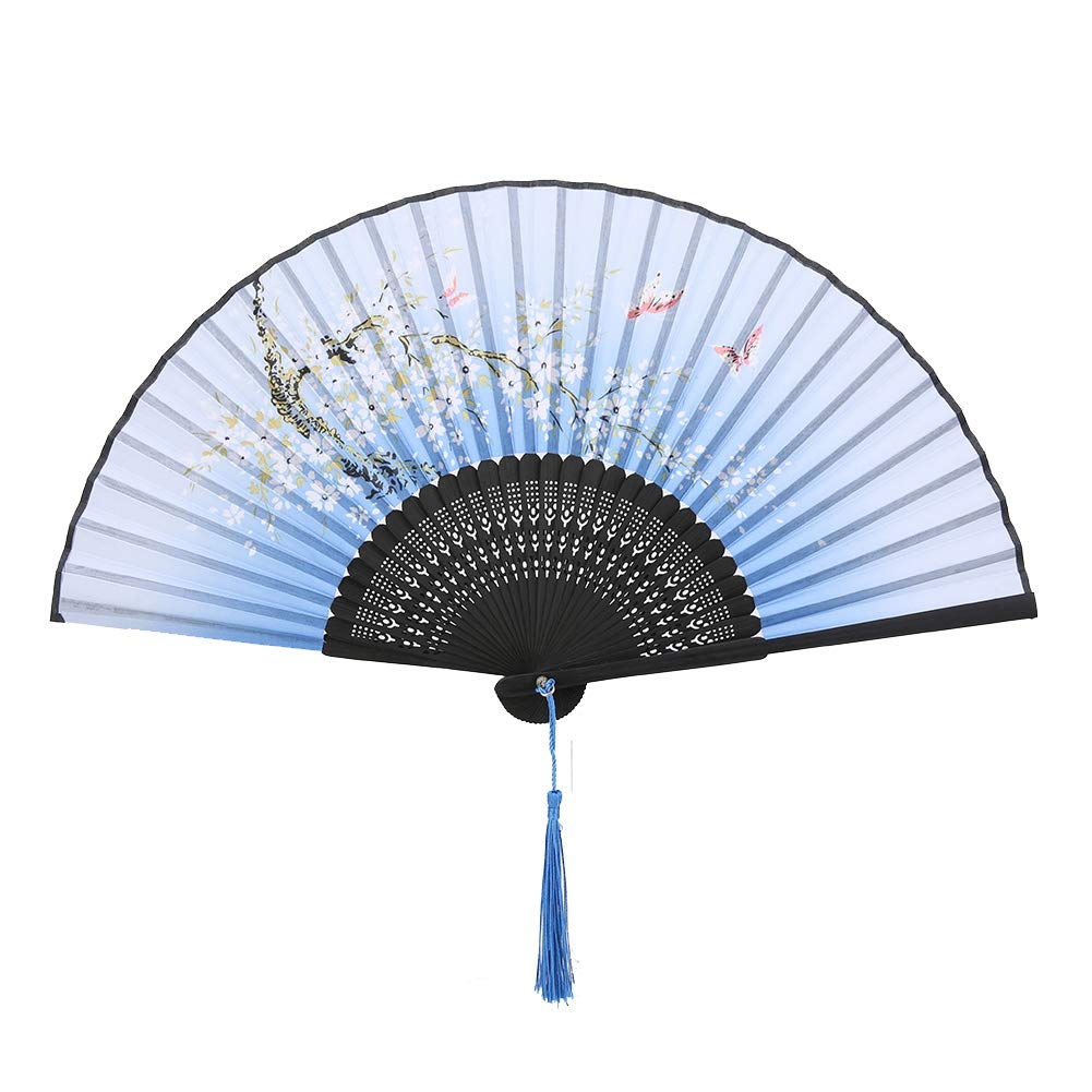 Kuuleyn Handheld Folding Paper Fan for Women - Portable Wedding, Party, Dance, Home & Office Decoration - Elegant Blue Hand Fan Gift