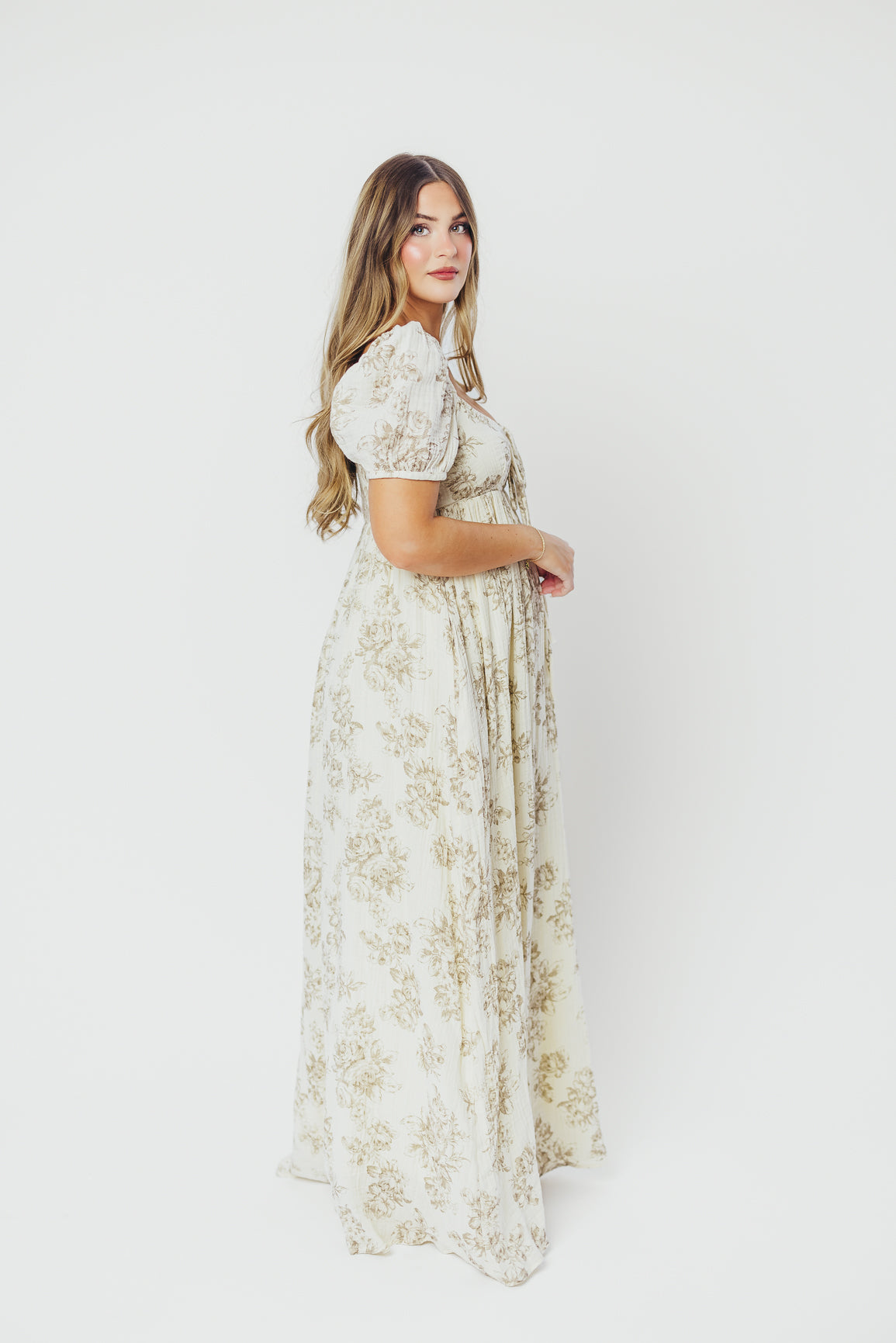 Haven 100% Cotton Tie Front Maxi Dress in Taupe/Brown Floral - Bump Friendly Maternity Dress for Women | Perfect for Pregnancy, Beach Vacations & Summer Outfits