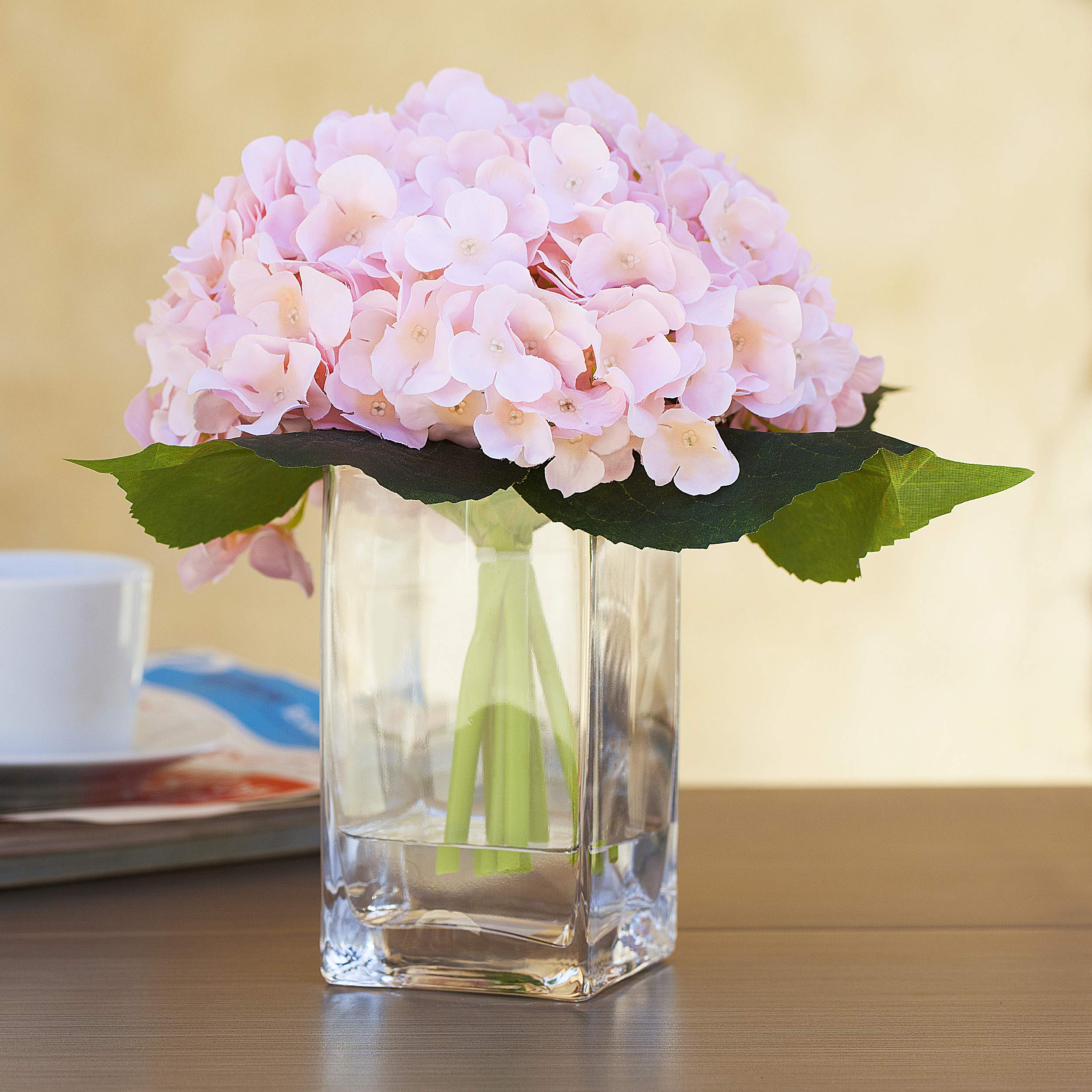 Premium Artificial Hydrangea Silk Flower Arrangement in Glass Cube Vase - Elegant Home & Wedding Decor (Blush Pink) | Perfect for Centerpieces, Table Decor, Living Room Accents & Bridal Shower Decorations