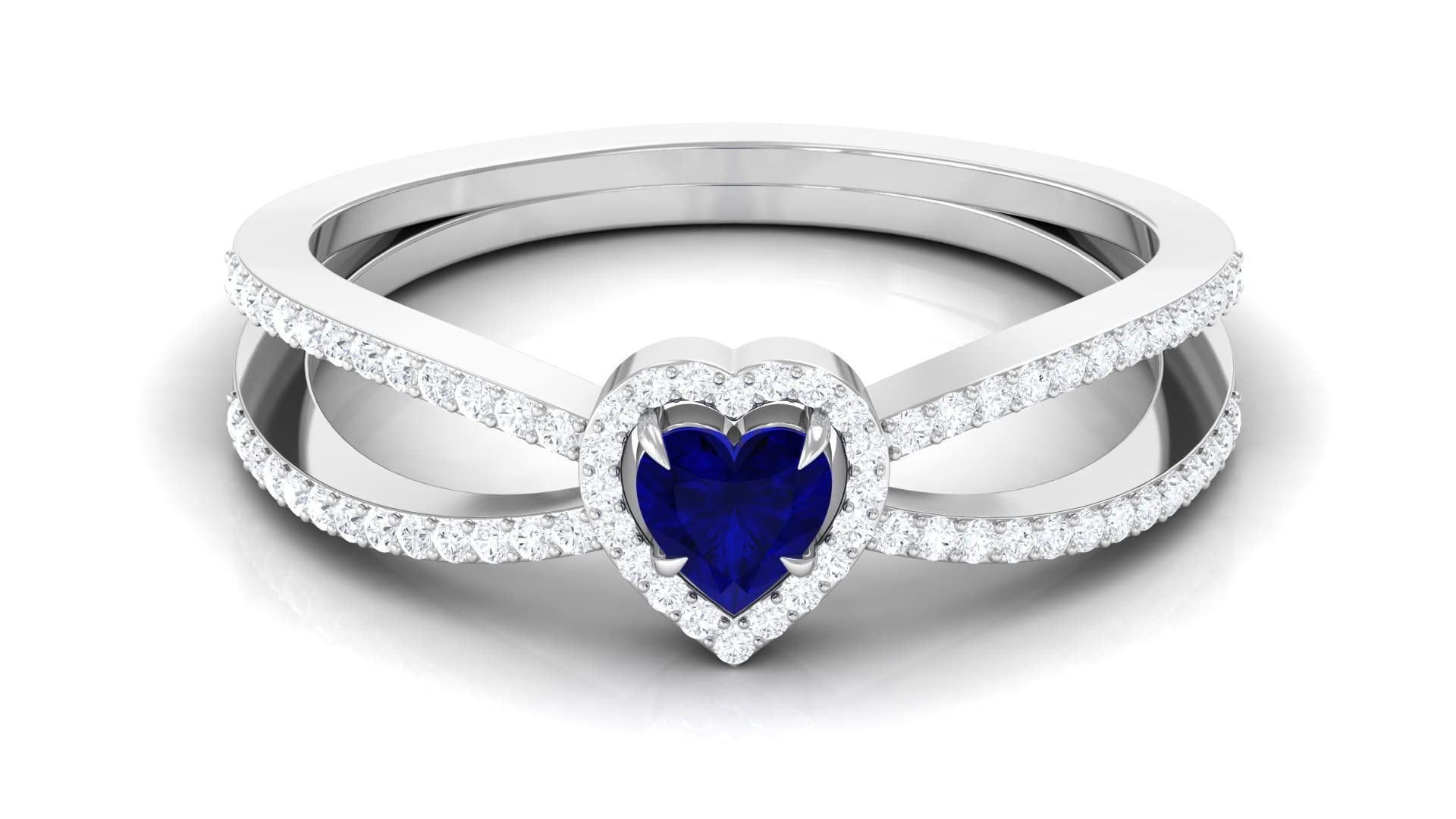 0.50 CT Heart-Shaped Blue Sapphire and Diamond Engagement Ring in 14K Solid Gold - Split Shank Design with Diamond Accents for Proposals, Anniversaries & Special Occasions