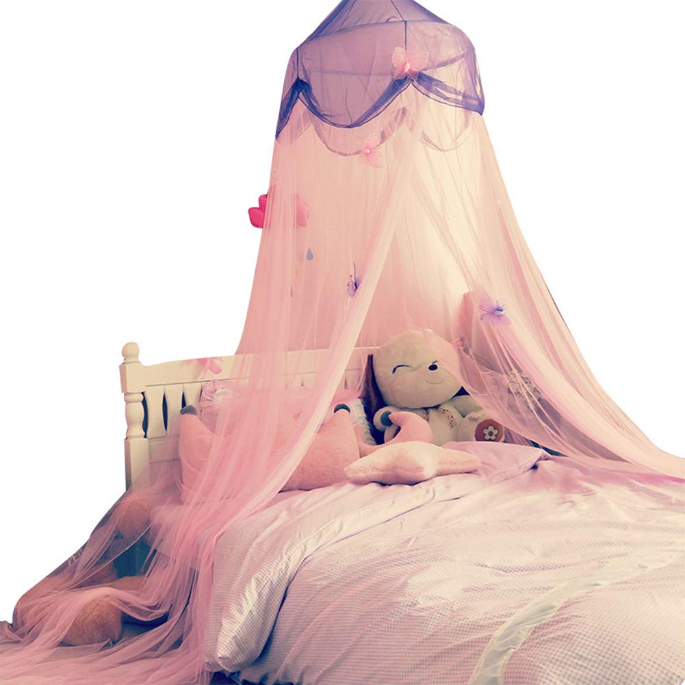 Princess Style Dome Bed Canopy with Butterfly Design - Pink 1.2M Mosquito Net for Girls Bedroom Decor | Perfect for Kids Room, Nursery, or Fantasy Themed Sleep Space