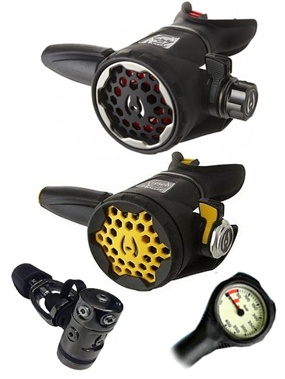 Hollis DCX DIN or Yoke Regulator for Scuba Diving - Compatible with LX200 & LX150 Octopus - Includes Free Termo Gauge - Perfect for Deep Sea Diving and Underwater Exploration