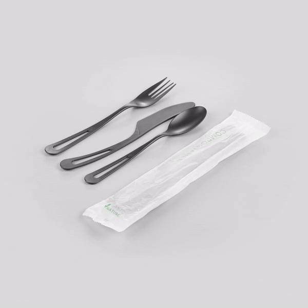 Eco-Friendly Black CPLA Plastic Cutlery Set - 100-Piece Compostable Cutlery with Heat-Resistant Utensils (7.5