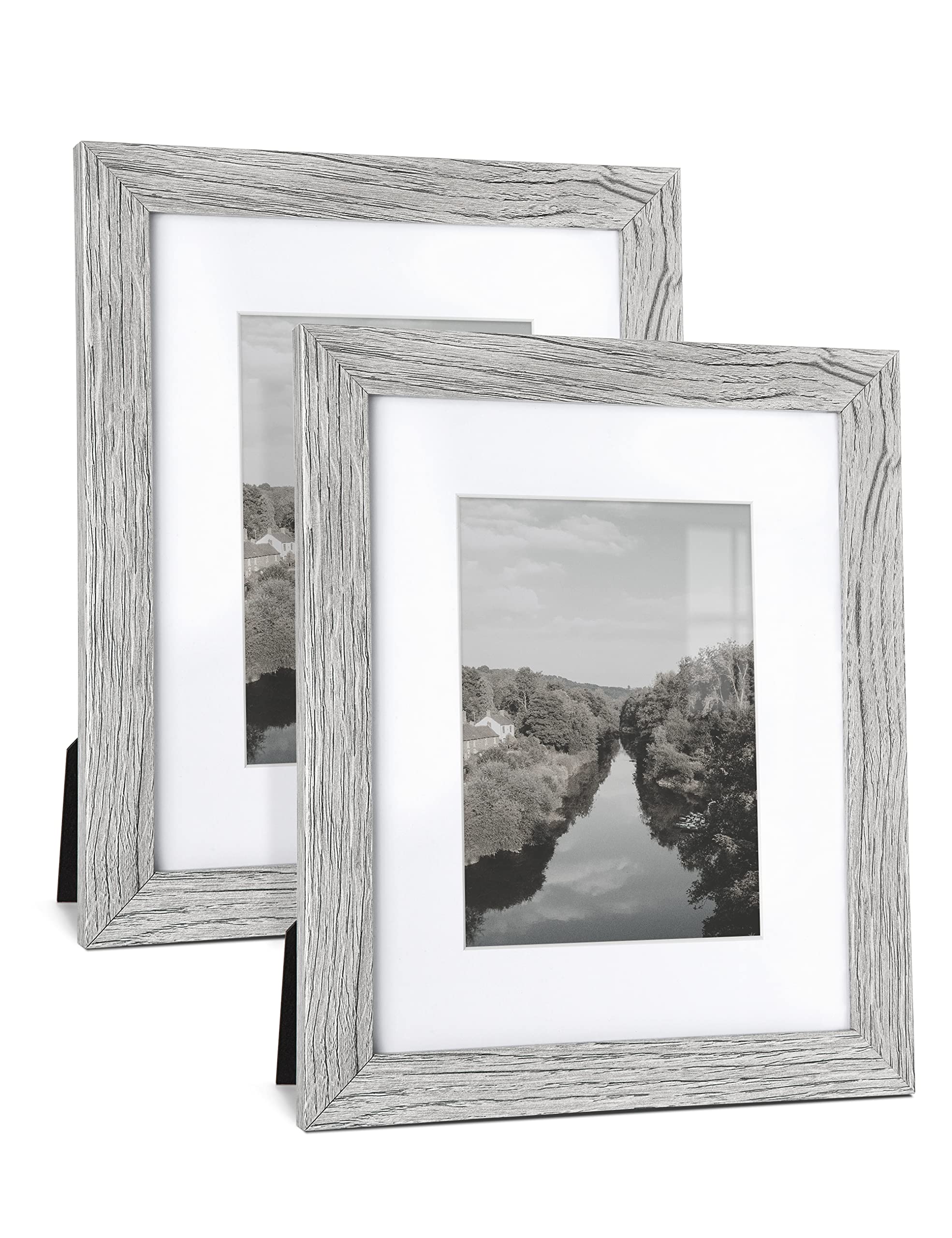 Modern Rustic Farmhouse Wooden Picture Frames Set of 2 - 8x10 with 5x7 Mat - Gray Photo Frames for Wall Decor, Living Room, Bedroom & Office Display