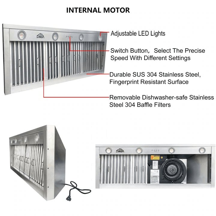 SINDA Sierra 30-inch Stainless Steel Range Hood SRH33 4TR - Powerful 900 CFM Kitchen Ventilation with 4-Speed Touch Control - Perfect for Modern Home Kitchens & Open-Concept Living Spaces
