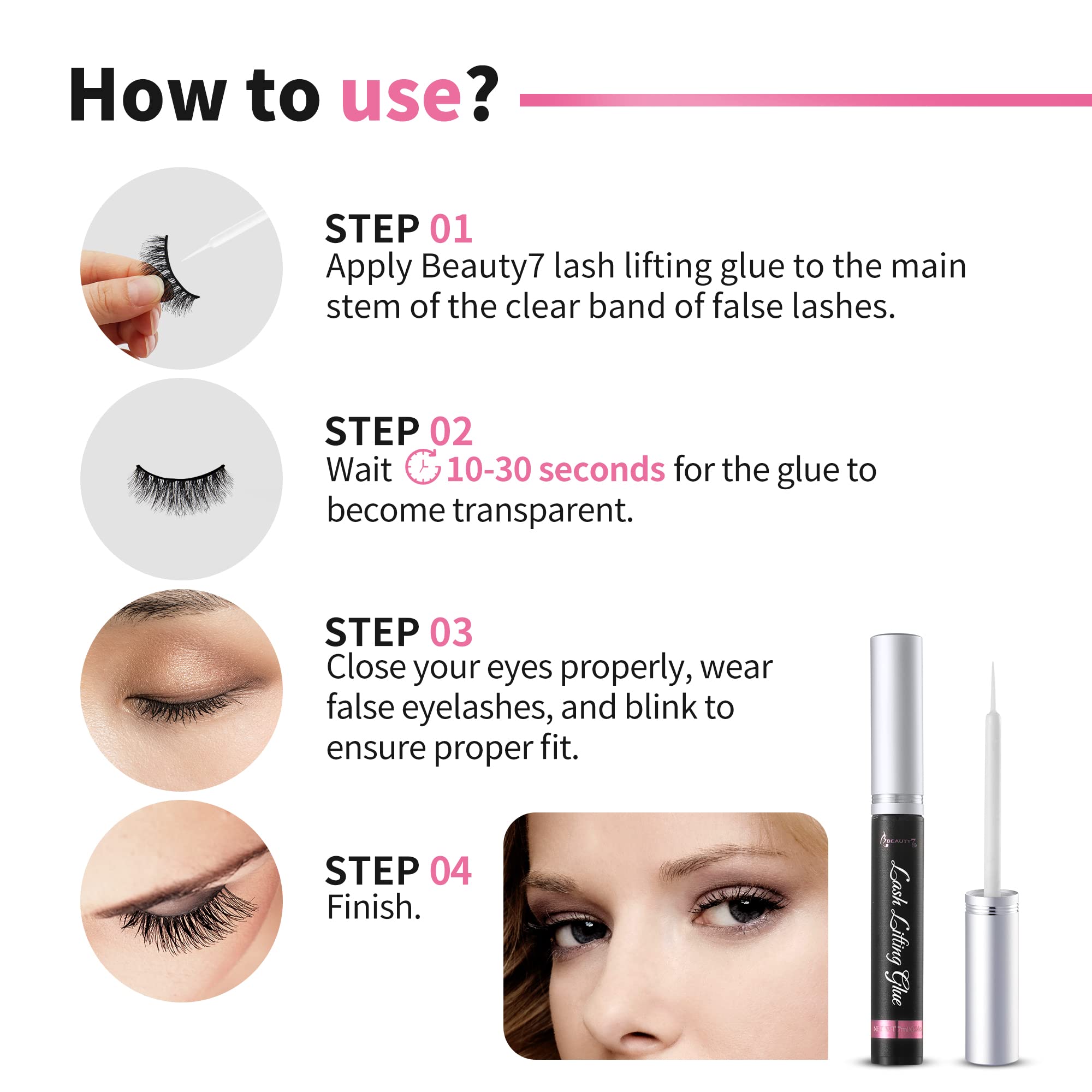 Beauty7 Professional Lash Lifting Adhesive Glue - Strong Hold Semi-Permanent Eyelash Perm Kit for Lifting & Curling - Perfect for Salon, Home Use & DIY Lash Extensions