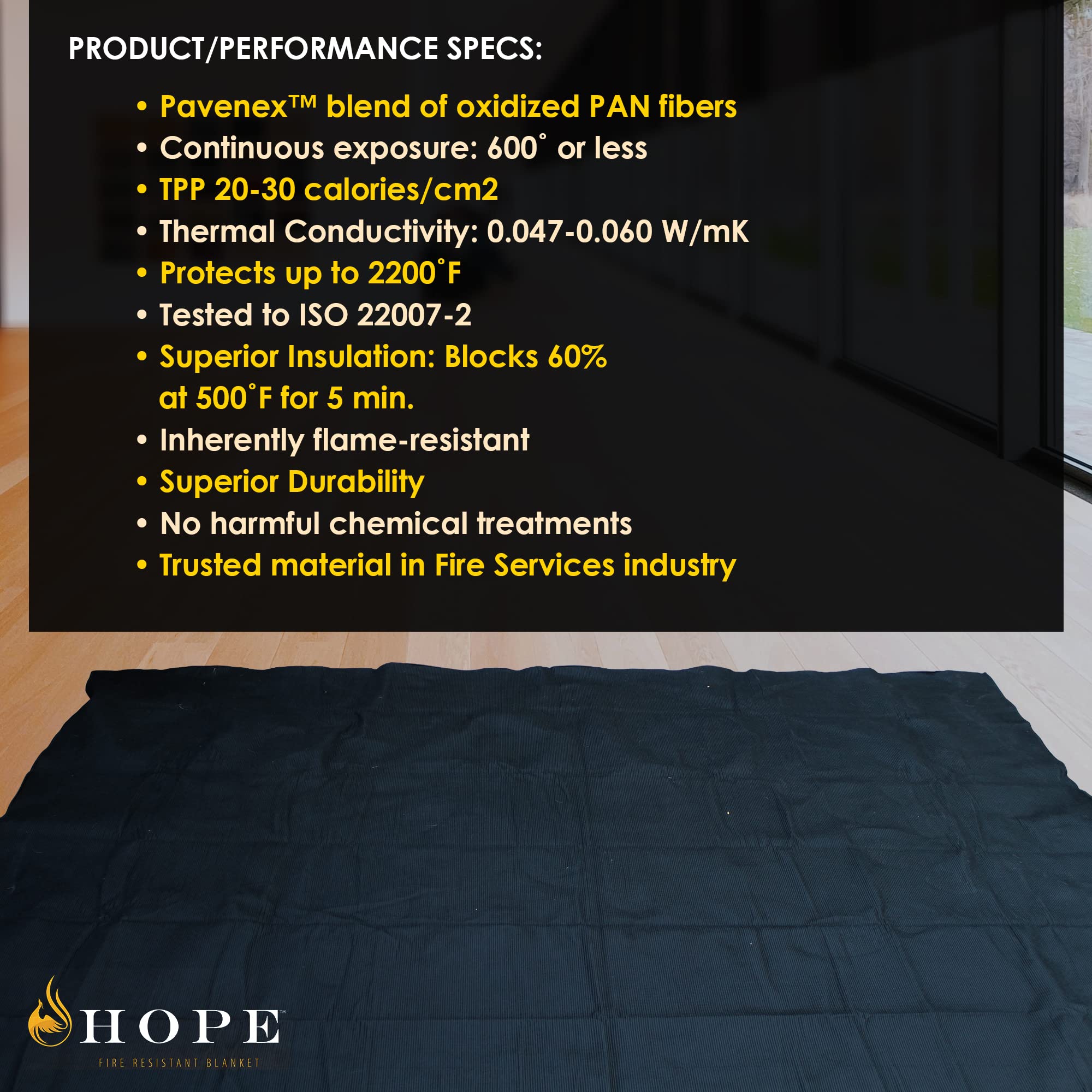 Hope Fire-Resistant Blanket (Black, 90” x 90”) – Emergency Fireproof Blanket for Kitchen, Fireplace & Camping – Flame Retardant Safety Blanket to Protect from Fire Hazards – Ideal for Home, Office & Outdoor Use