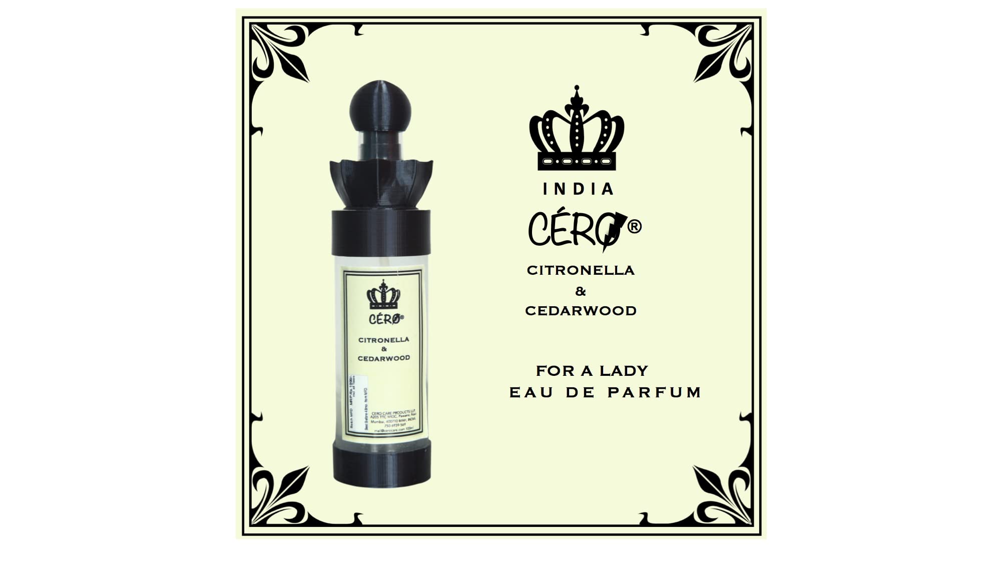 CERO CITRONELLA & CEDARWOOD Perfume Spray 100ml - Natural Insect Repellent & Aromatic Fragrance for Outdoor Activities, Camping, and Home Use