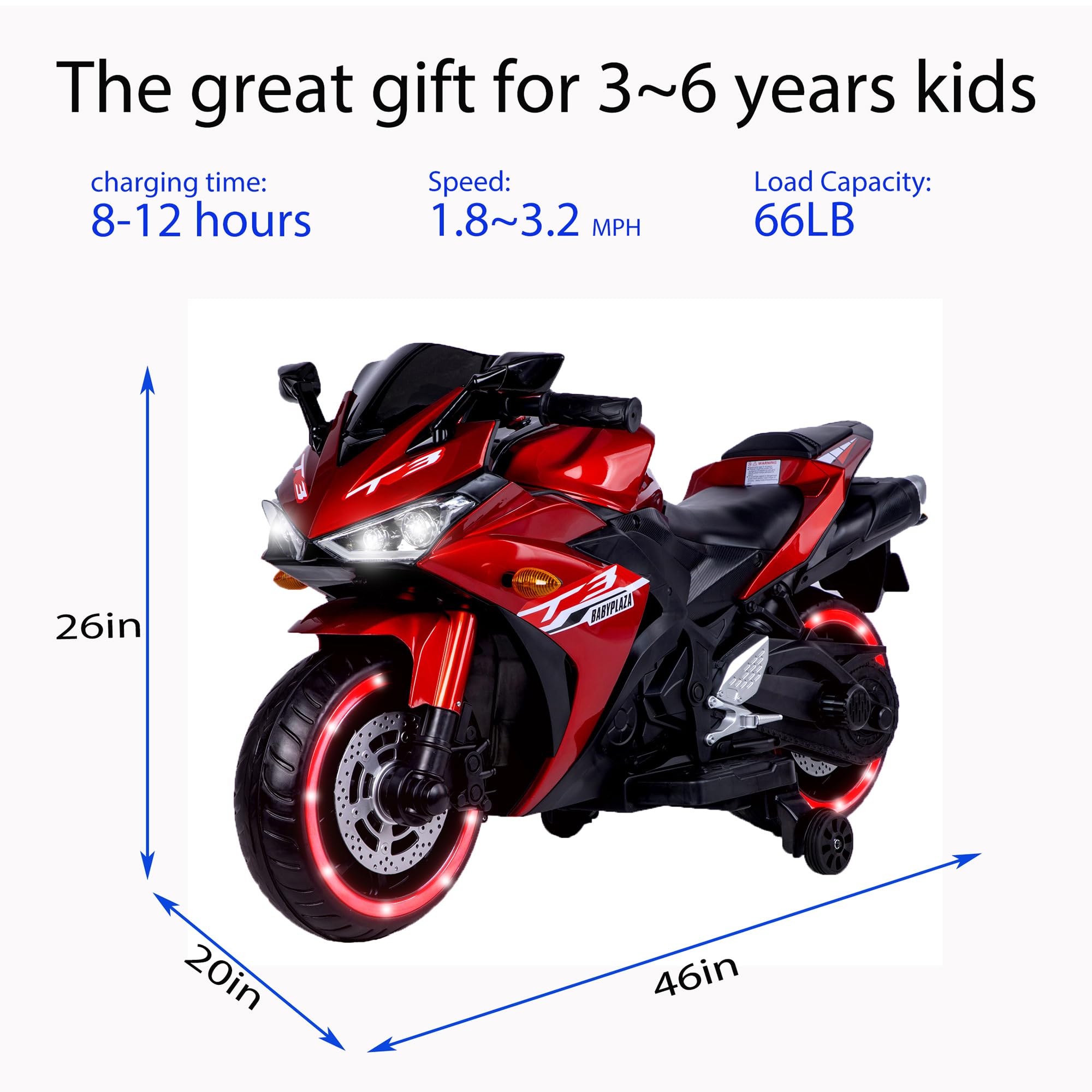 TAMCO 12V Kids Electric Motorcycle - Rechargeable Battery-Powered Ride-On Toy with LED Lighting Wheels, Hand Racing & Foot Brake - Perfect for Outdoor Play, Birthday Gifts, and Backyard Adventures