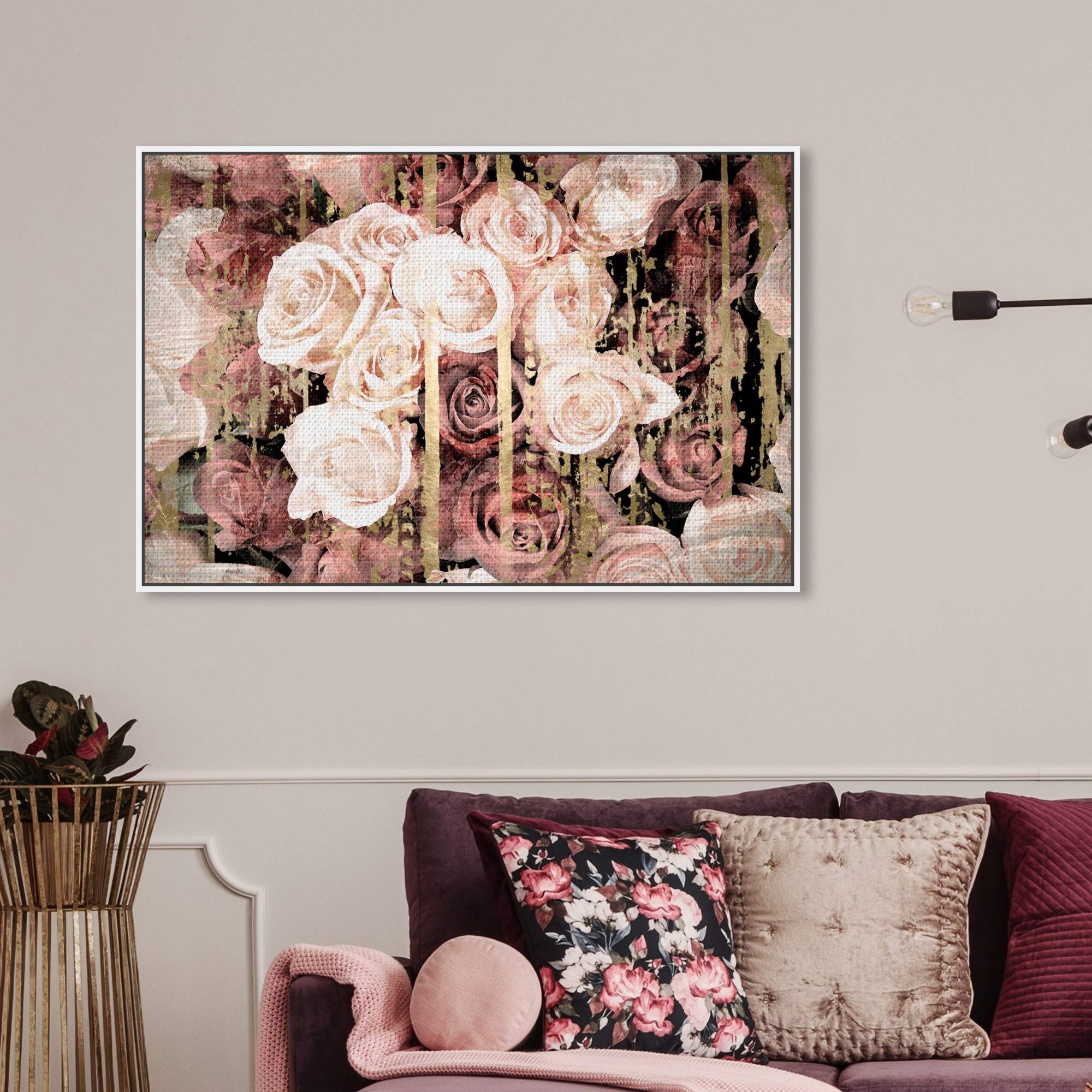 Oliver Gal Artist Co. Floral Botanical Framed Wall Art Canvas Print - Shabby Chic Romance in Pink & Brown, 36x24 Inches - Perfect for Living Room, Bedroom & Office Decor