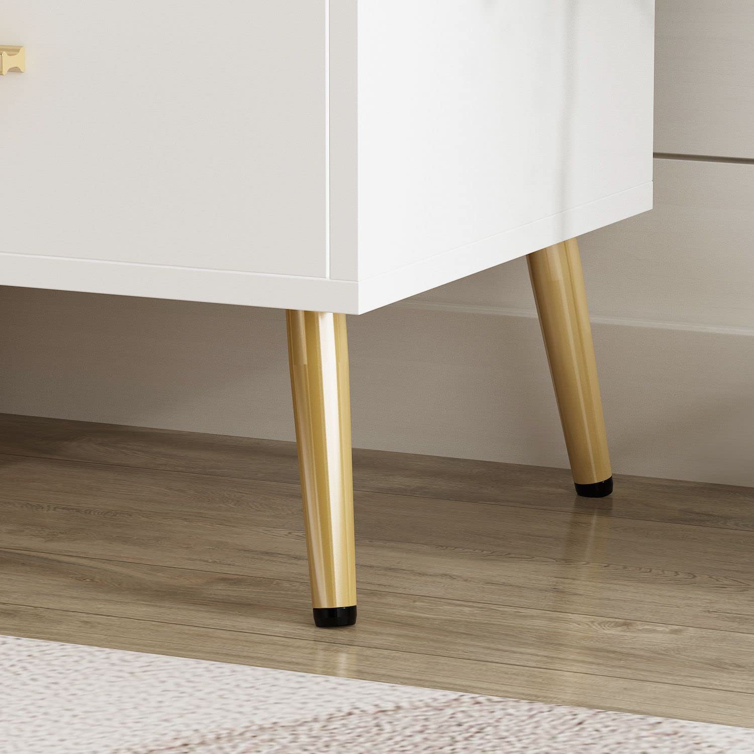 FAMAPY Set of 2 Modern Nightstands with Drawer & Open Shelf, White End Tables with Gold Metal Legs - 19.5