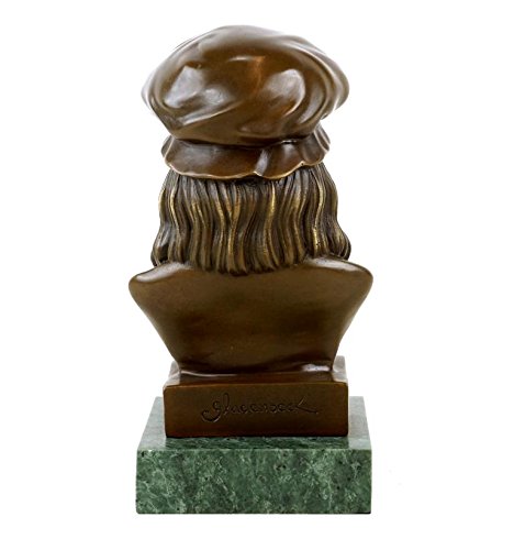 Leonardo da Vinci Bronze Bust Sculpture - Signed Gladenbeck - Decorative Statue with Marble Base - Renaissance Art Collectible for Home & Office Decor