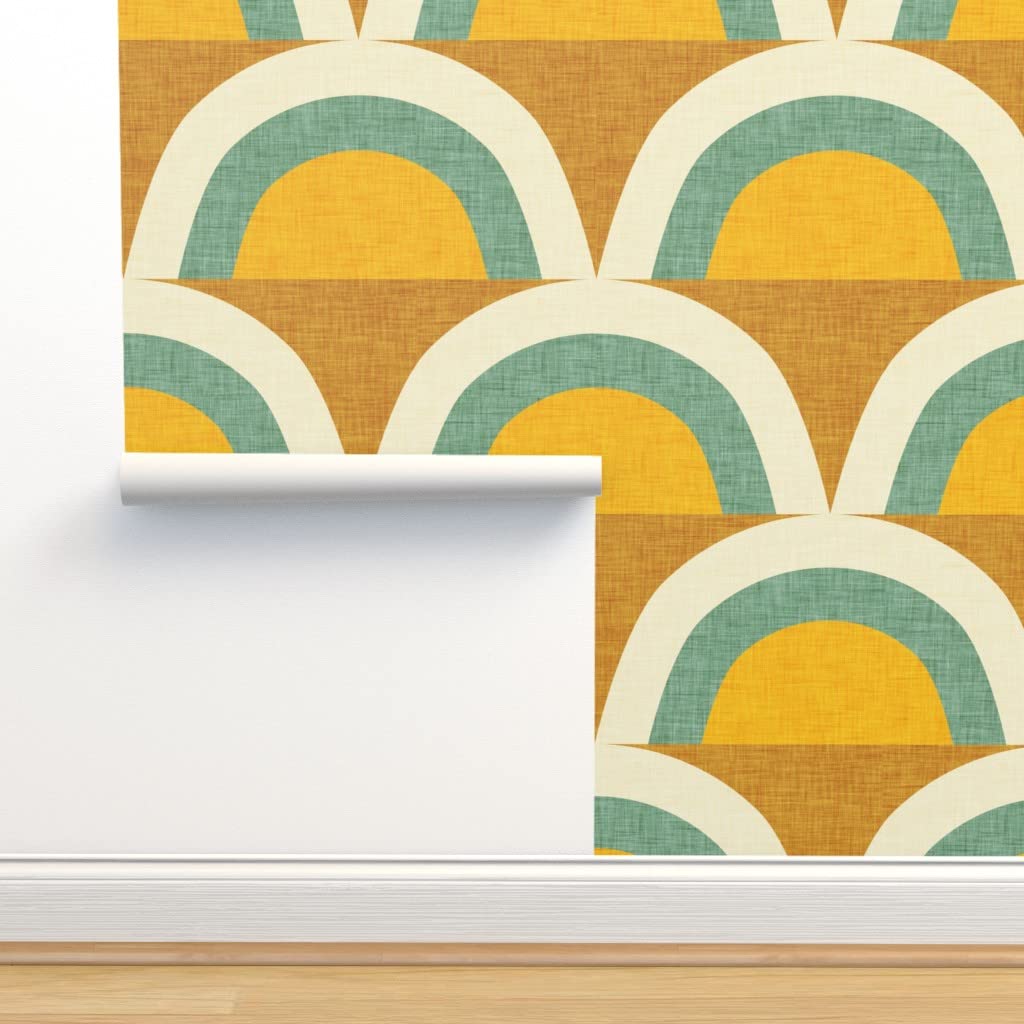 12ft x 2ft Peel & Stick Removable Wallpaper - Midcentury Modern Rainbow Magic Green Retro Dots Pattern | Self-Adhesive Wall Decal for Living Room, Bedroom, Nursery & Office Decor