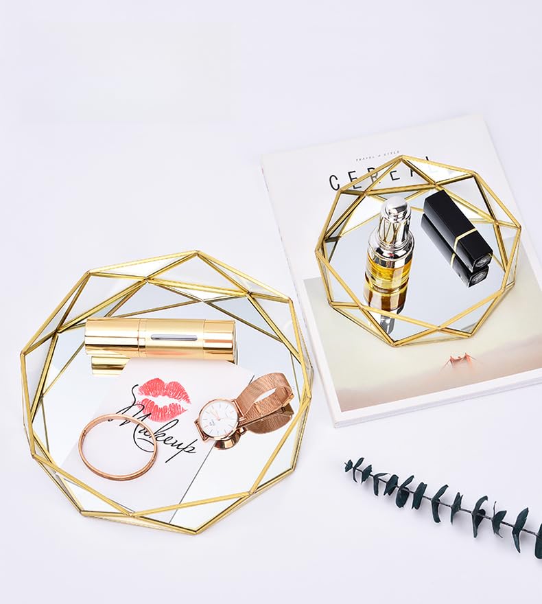 Elegant Gold Mirror Glass Perfume Tray - Vanity Makeup Organizer & Decorative Dresser Tray for Bathroom Countertop, Bedroom, and Luxury Home Decor | Perfect for Jewelry Display & Fragrance Storage