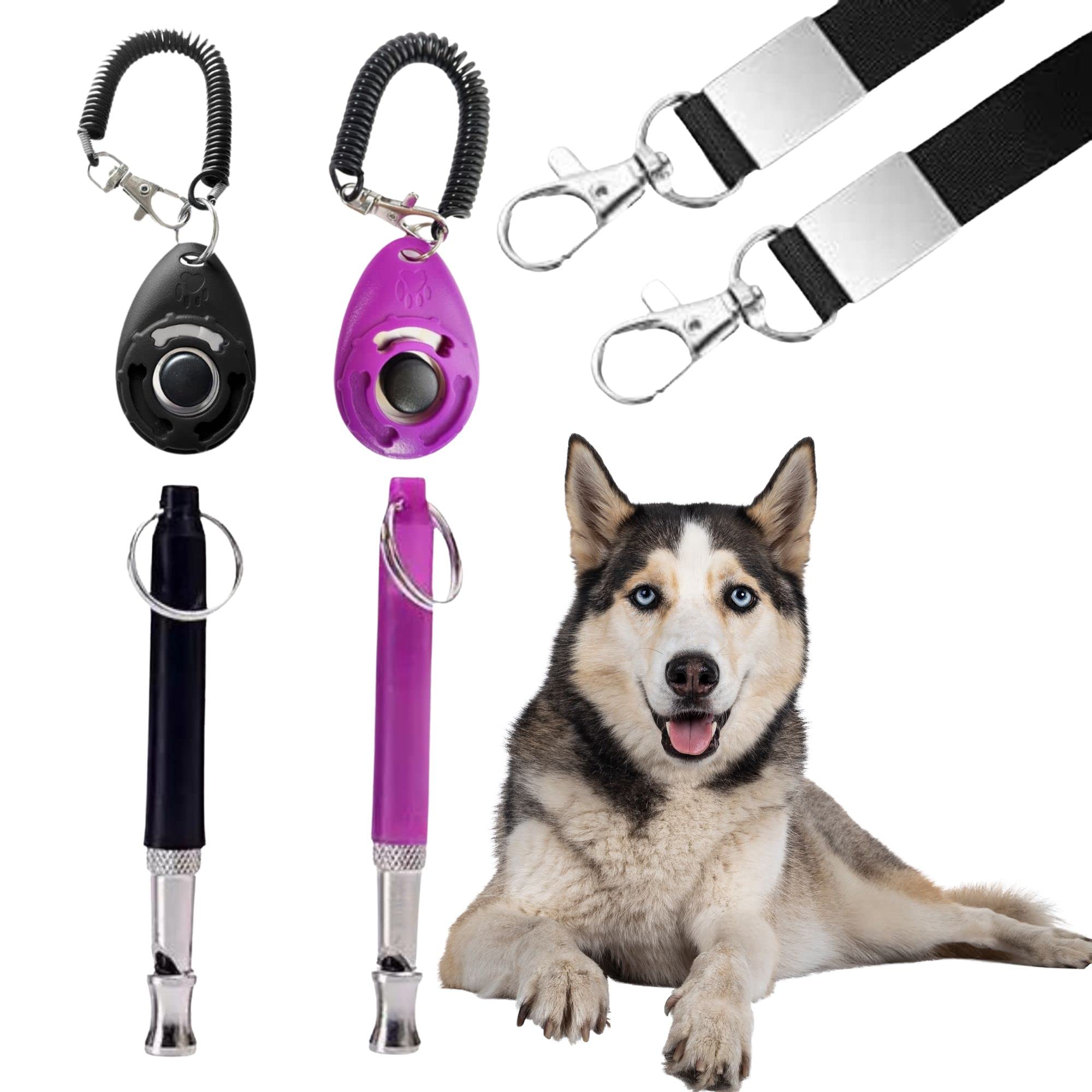 2 Pack Dog Whistle & Clicker Set - Ultrasonic Bark Control Training Tools for Puppies - Perfect for Behavioral Training at Home or Outdoors