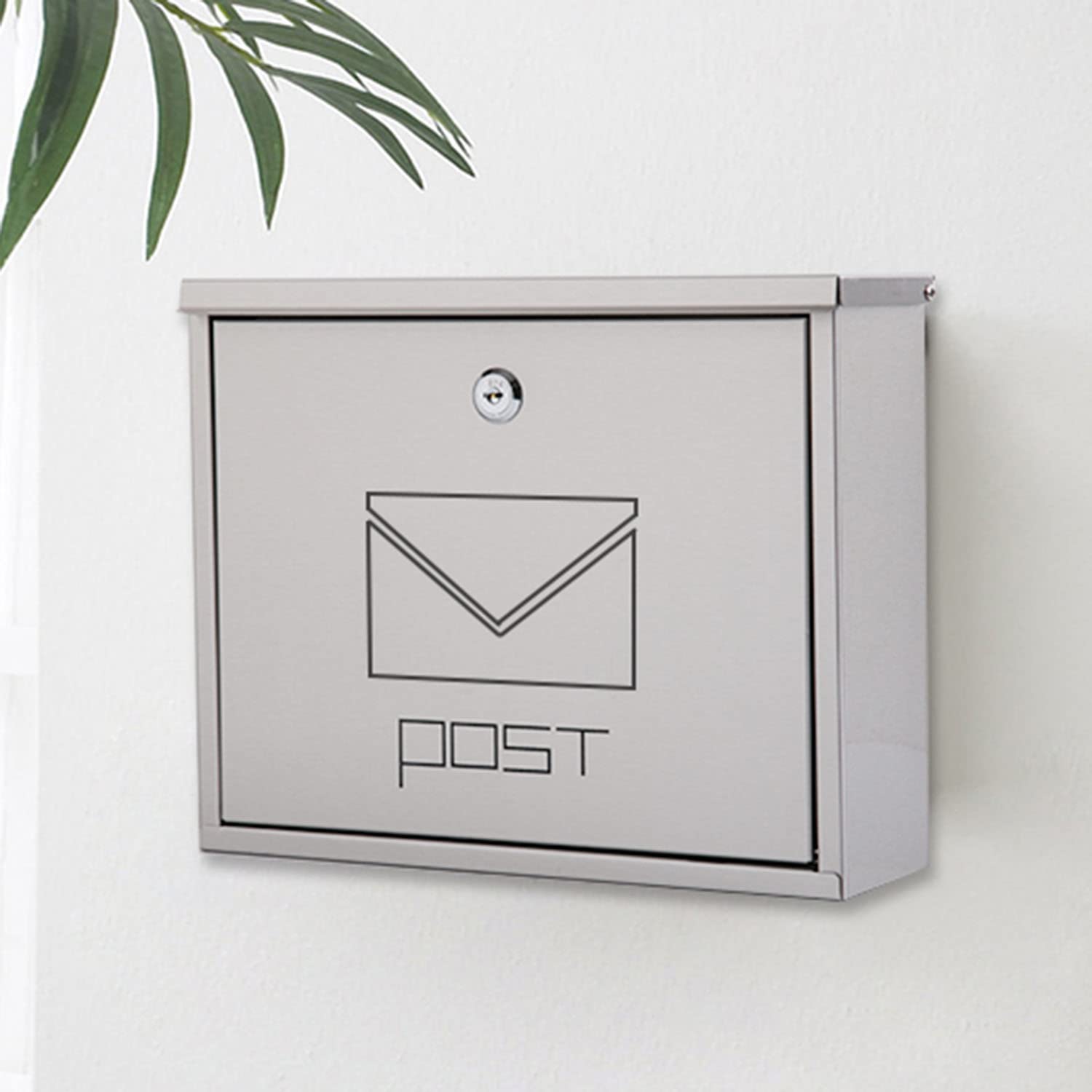 Galvanized Steel Wall Mounted Lockable Weatherproof Post Box - Outdoor Mailbox with Key for Secure Mail Delivery - Perfect for Homes, Apartments, and Offices (Silver)