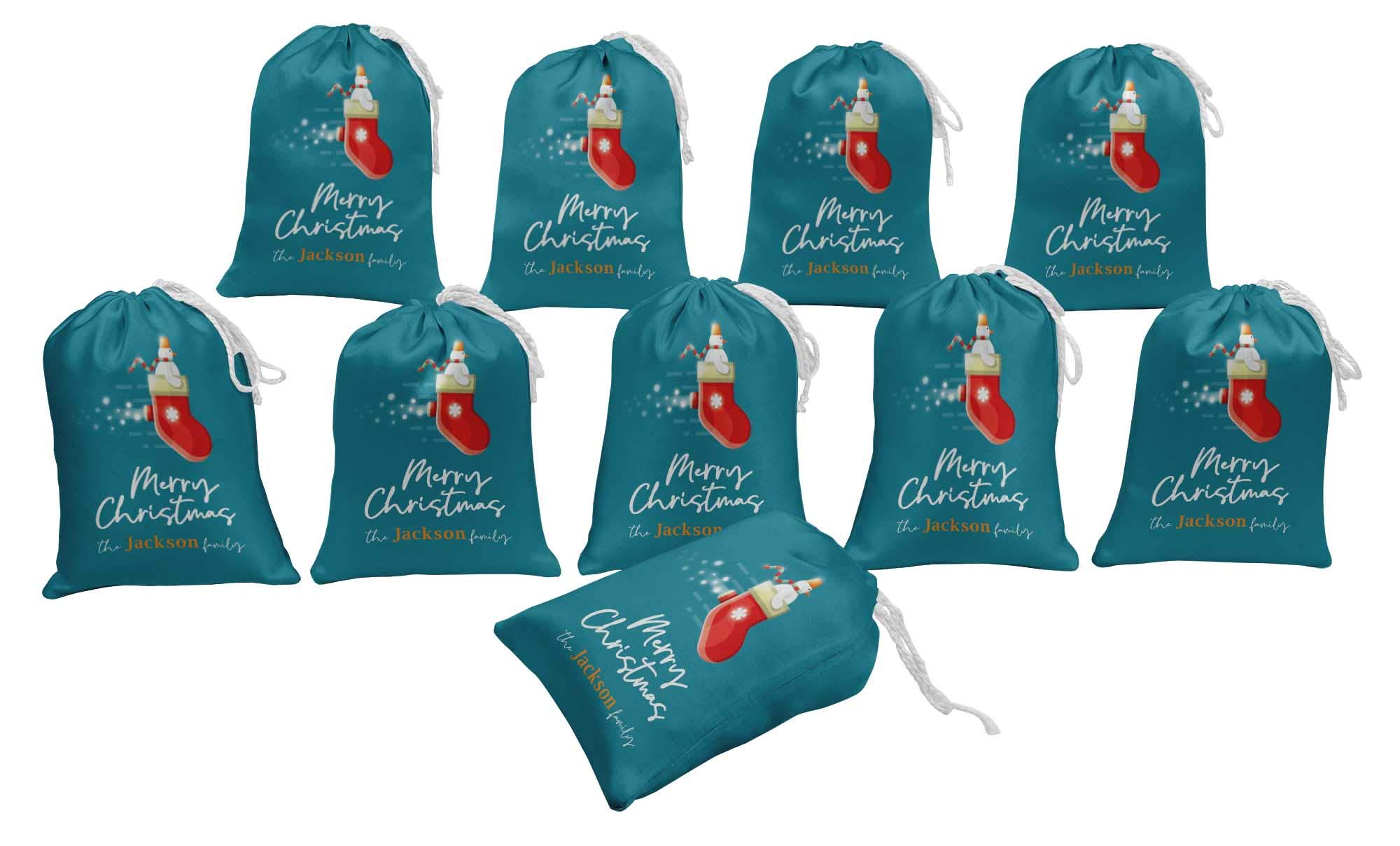Custom Christmas Gift Pouches - 15pc Blue Party Favor Bags for Candy & Souvenirs