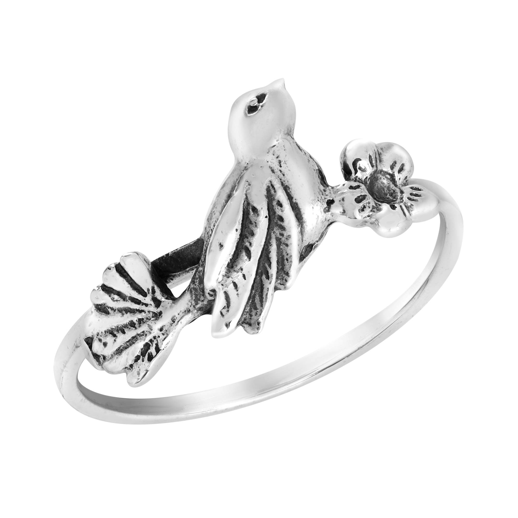 AeraVida Sterling Silver Floral Bird Ring - .925 Silver Band Ring for Women, Dainty Jewelry Gift for Her, Perfect for Everyday Wear & Special Occasions