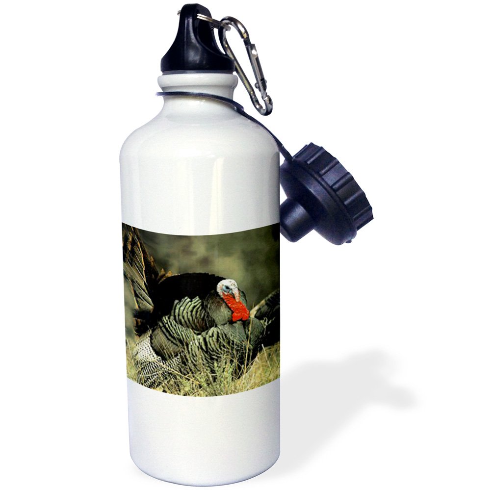 3D Rose Wild Turkey Gobbler Sports Water Bottle - 21 oz Insulated Stainless Steel Thermos for Hunting, Camping & Outdoor Activities - BPA Free White Water Bottle with Carry Handle