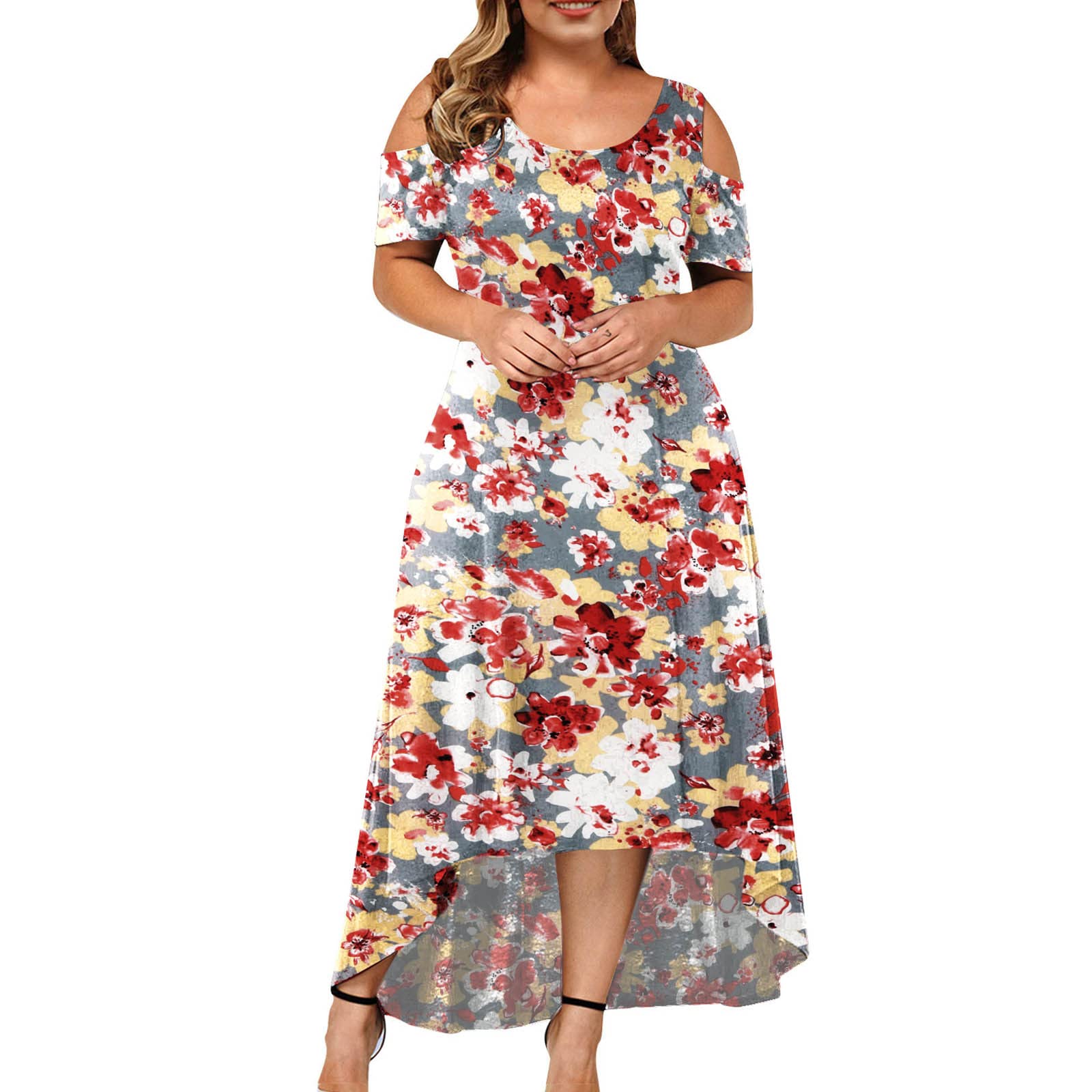 Floral Cold Shoulder Sundress for Women - Plus Size & Petite Summer Dress with Sexy Graphic Print | Perfect for Beach Vacations, Pool Parties & Casual Outings