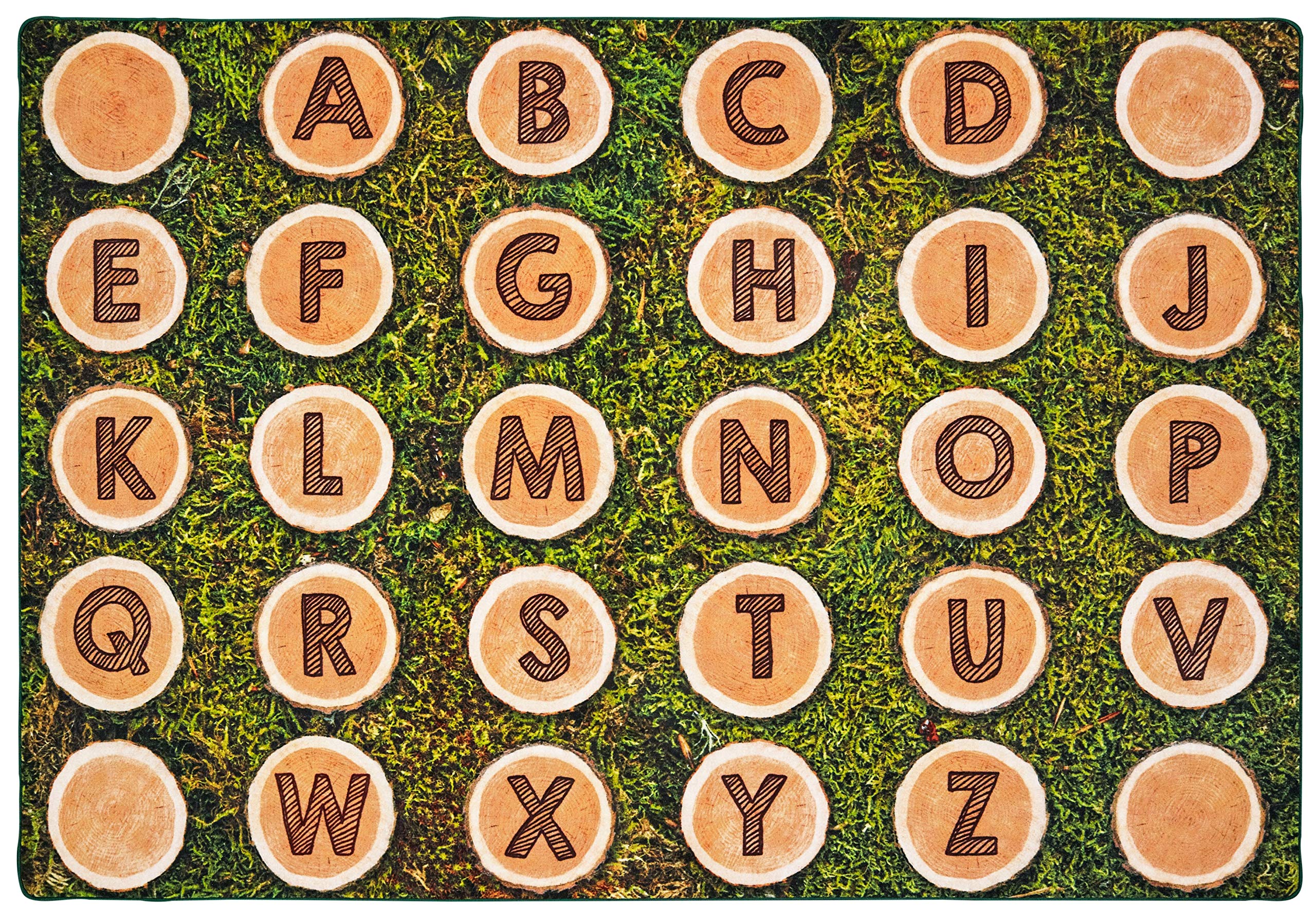 Alphabet Tree Rounds Educational Rug for Kids - 6ft x 9ft Rectangle Brown Classroom Carpet - Perfect for Preschool Learning, Daycare Seating & Playroom Decor