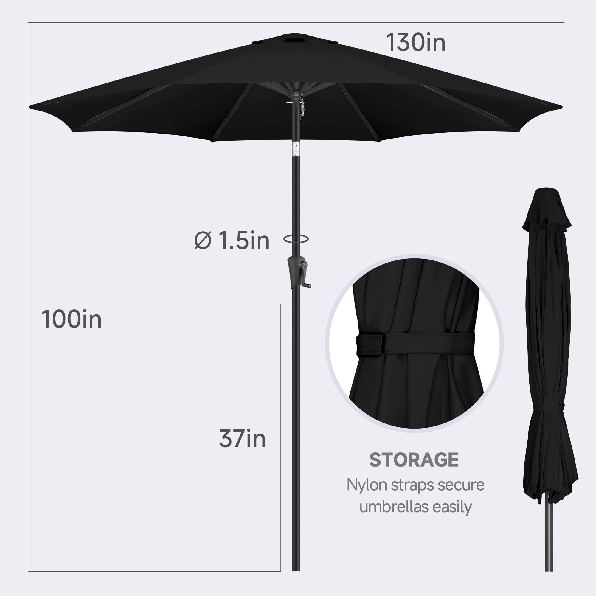 FLAME&SHADE 11 Foot Outdoor Patio Umbrella with Fiberglass Ribs & Adjustable Tilt - Perfect for Backyard, Poolside, and Beach Use - Black
