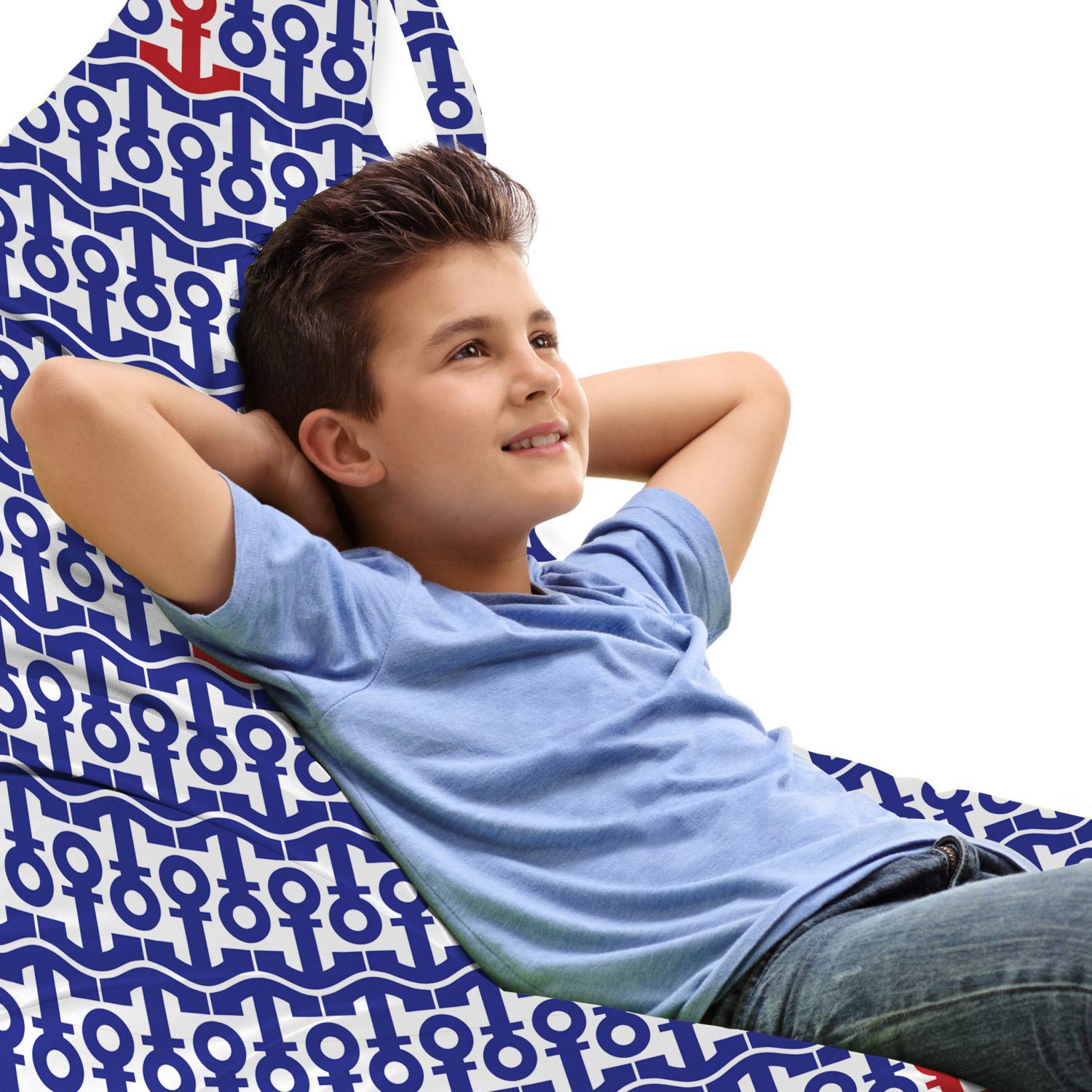 Ambesonne Nautical Lounger Chair Storage Bag with Marine Anchors Design - High Capacity Waterproof Outdoor Chair Cover for Beach, Pool, Camping & Patio - Navy Blue and Red Ship Journey Theme