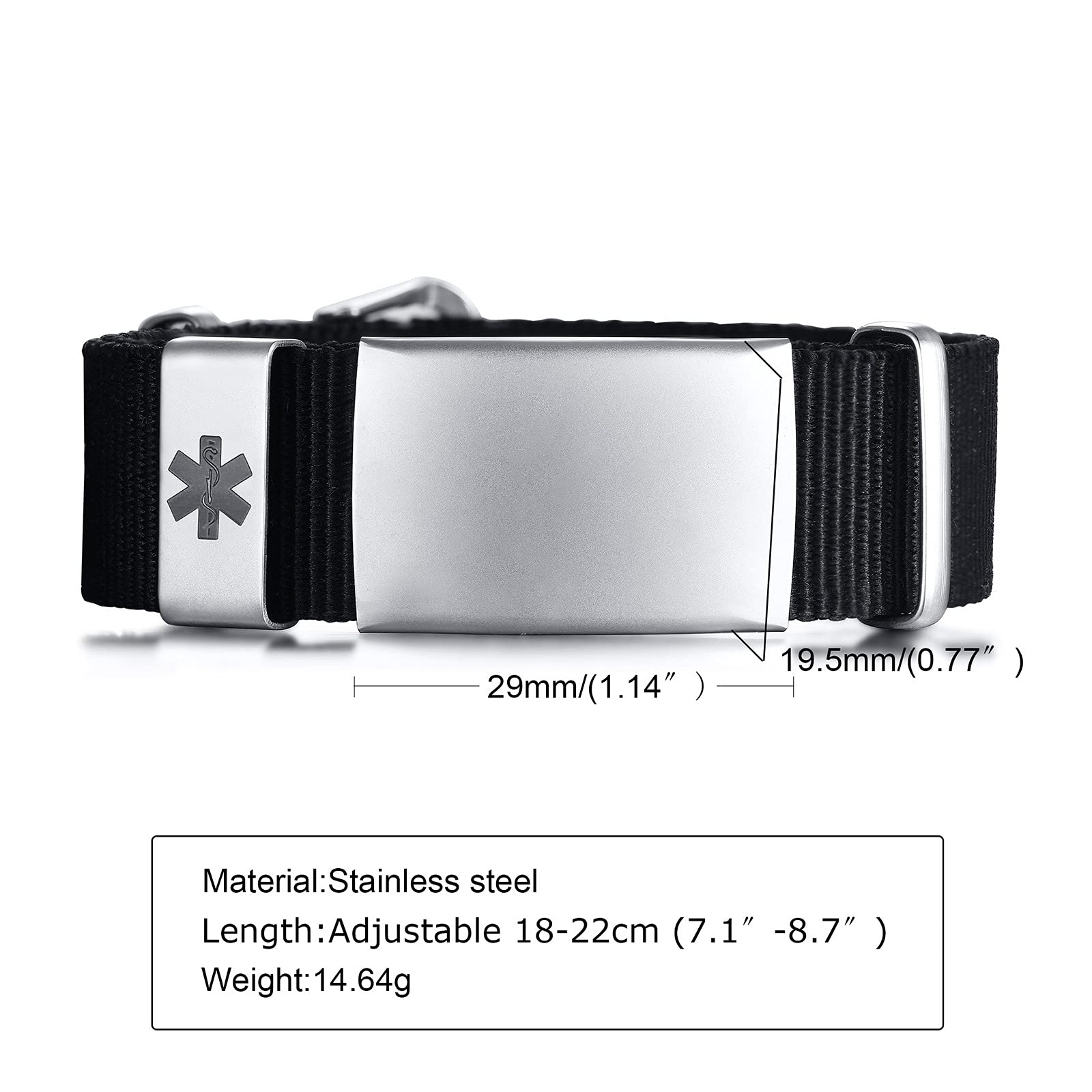 VNOX Custom Medical Alert Bracelet for Men & Women - Adjustable Sport Medical ID Bracelet for Emergency Health Conditions - Perfect for Running, Hiking & Daily Wear